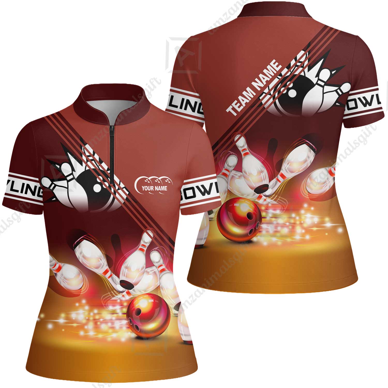 Customized Bowling Jersey Shirt, Red Bowling Ball Crashing into the Pins Personalized Name Team Name Logo Polo Shirts for Tom Taylor - Image 11