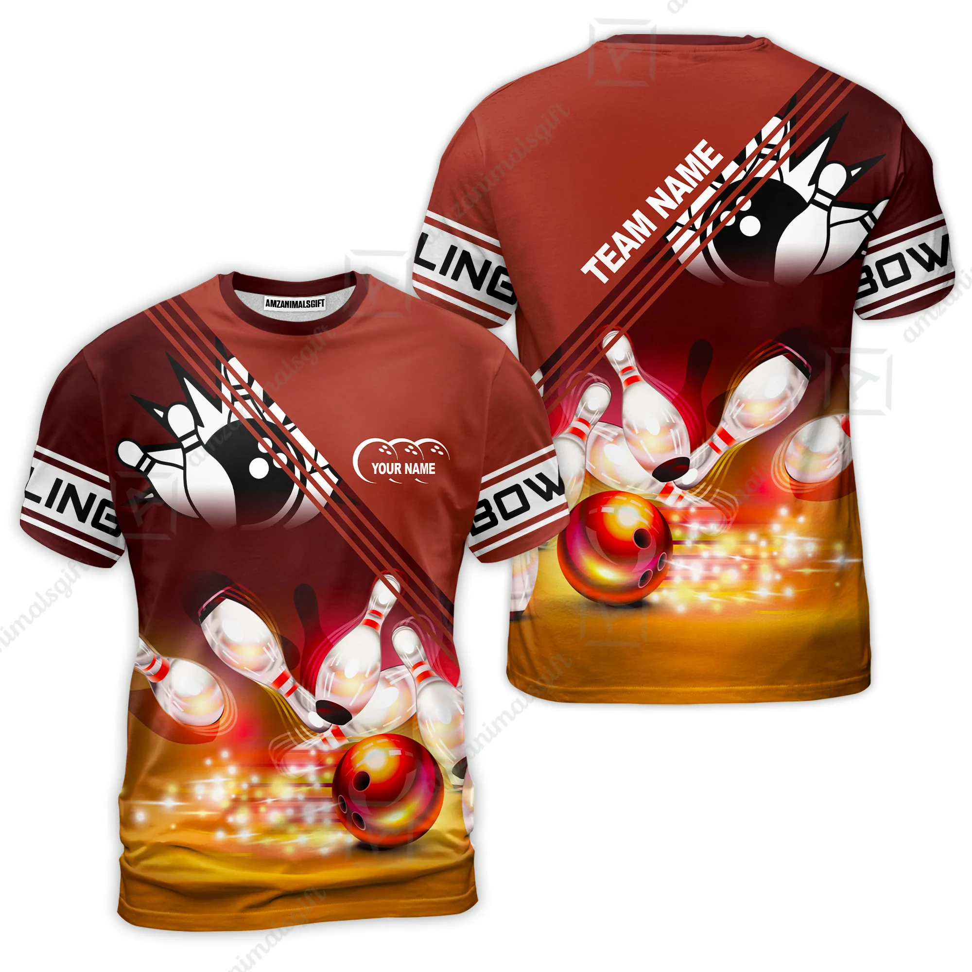 Customized Bowling Jersey Shirt, Red Bowling Ball Crashing into the Pins Personalized Name Team Name Logo Polo Shirts for Tom Taylor - Image 13