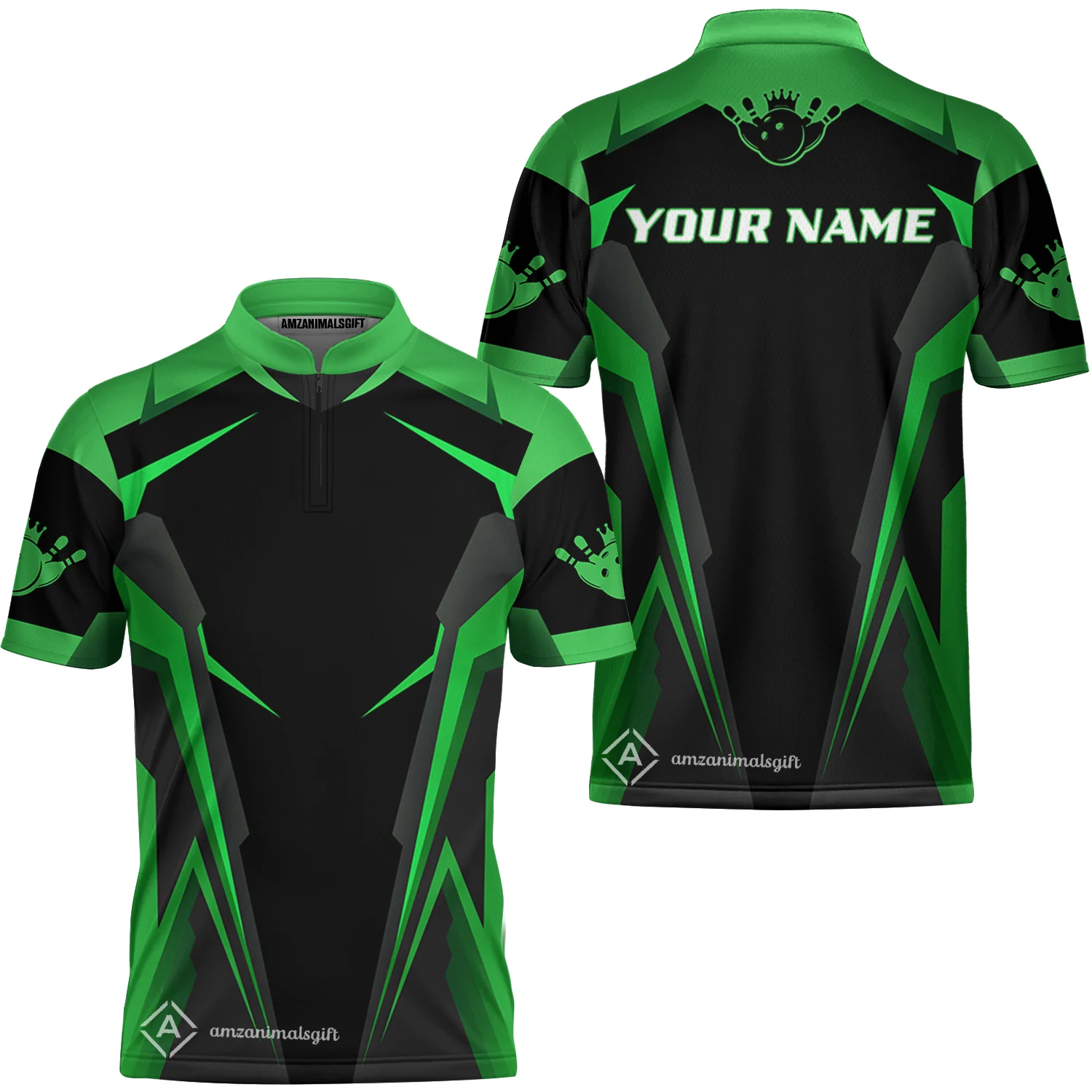 Customized Bowling Polo Shirt, Black And Green Bowling Polo Shirt, Perfect Outfit For Bowlers - Image 2