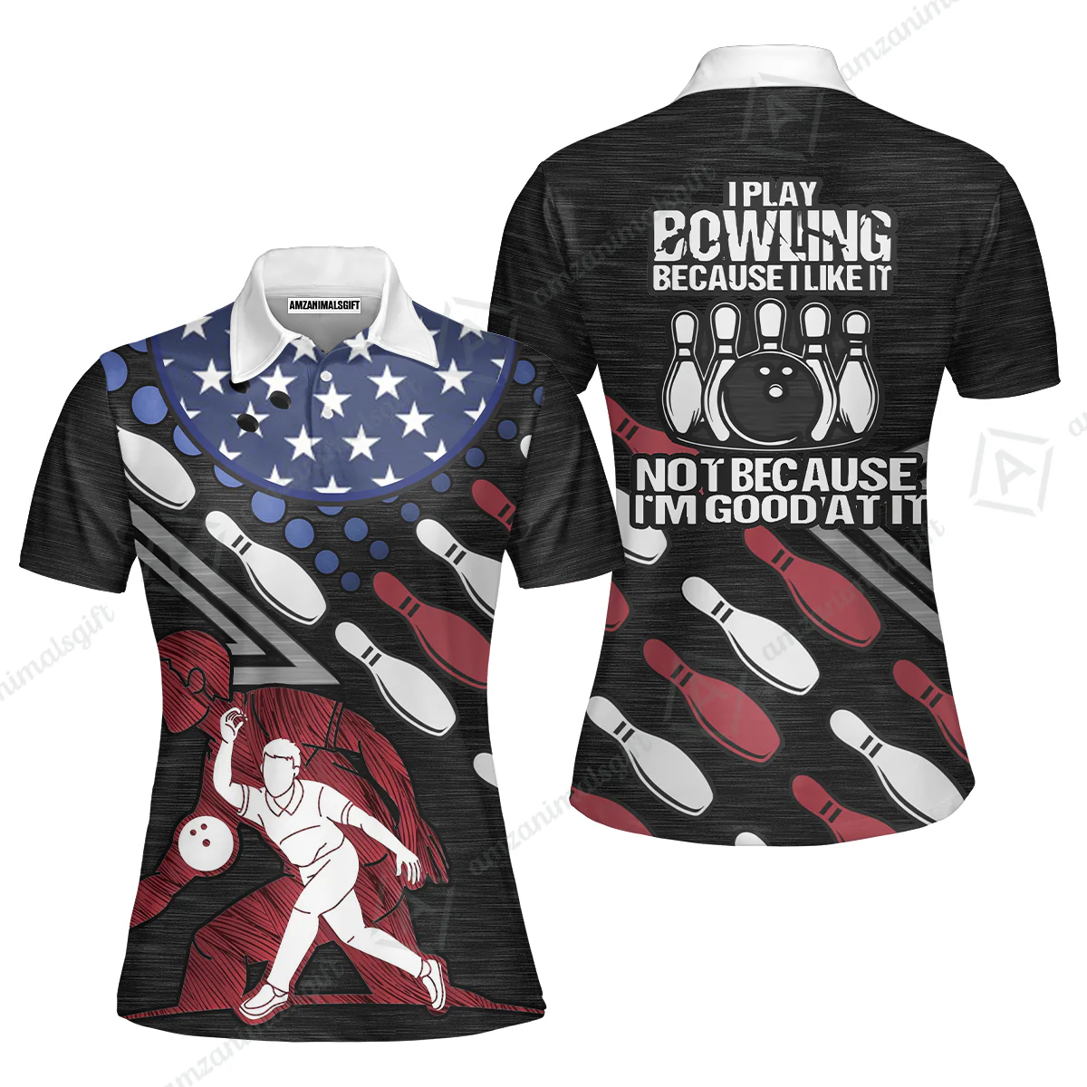 Customized Bowling Polo Shirt - I Play Bowling Because I Like It , American Flag Bowling Team Jersey Polo Shirts - Bowling Team Uniforms Jerseys - Image 10