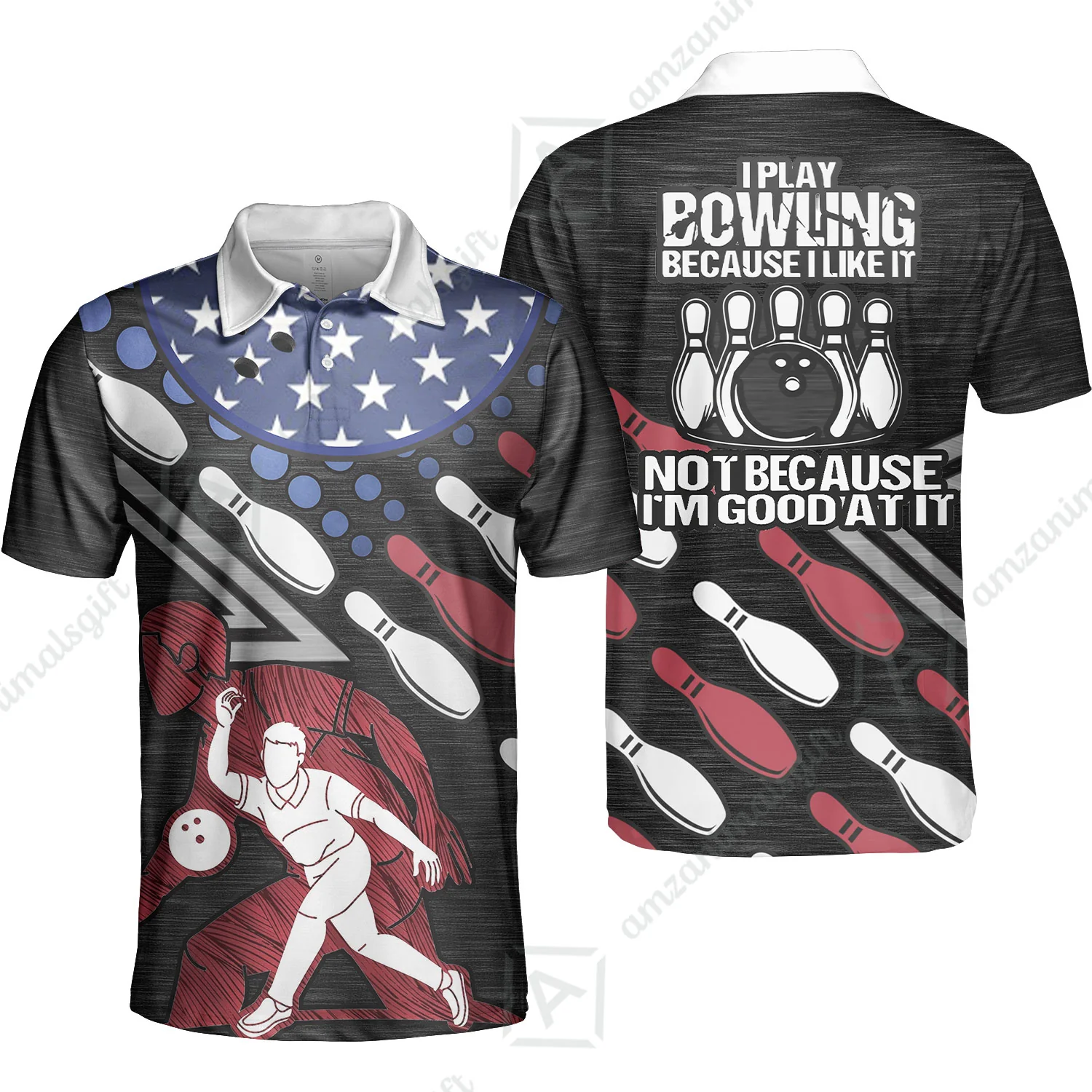Customized Bowling Polo Shirt - I Play Bowling Because I Like It , American Flag Bowling Team Jersey Polo Shirts - Bowling Team Uniforms Jerseys - Image 7