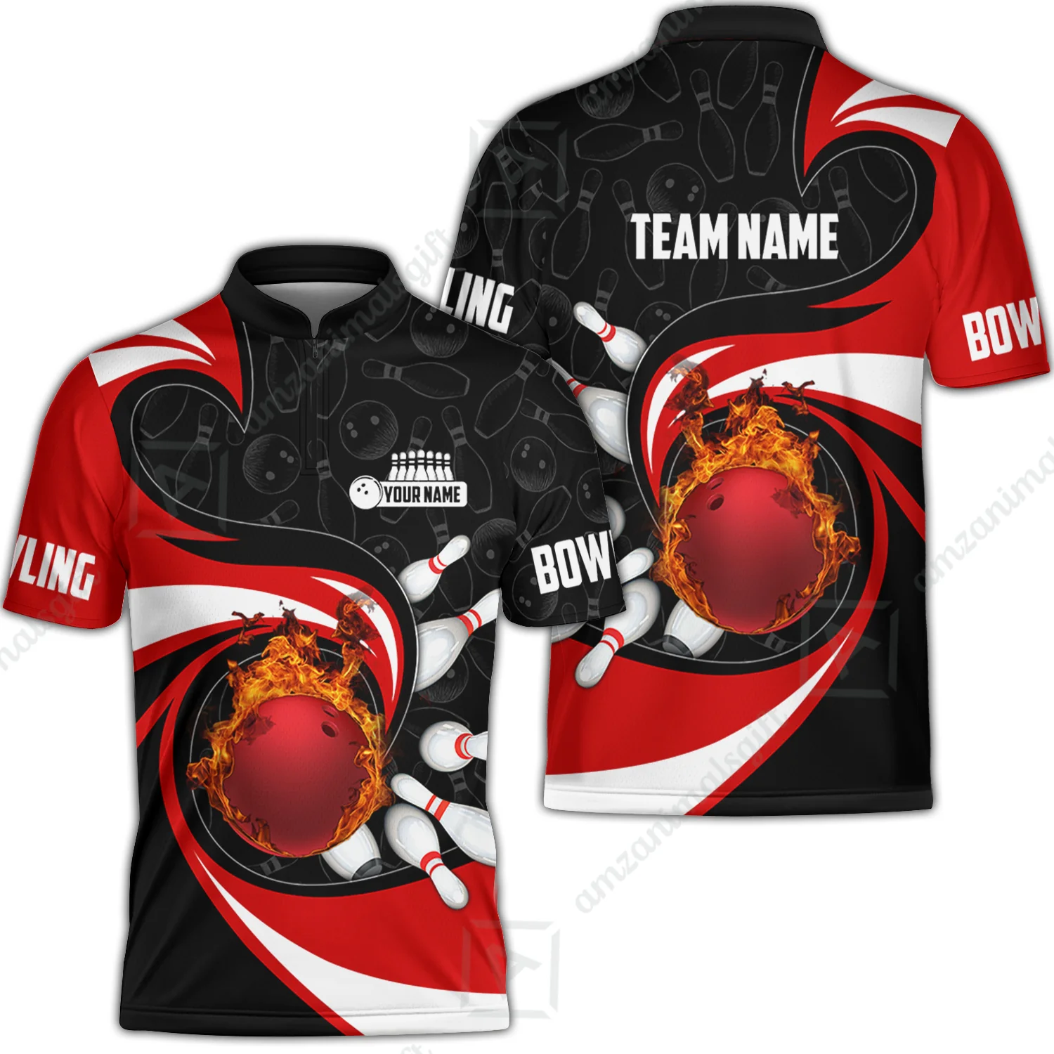 Customized Bowling Jersey Shirt, Bowling Ball And Pins Vortex Pattern Multicolor Customized Name And Team Name For Bowling Team - Image 3