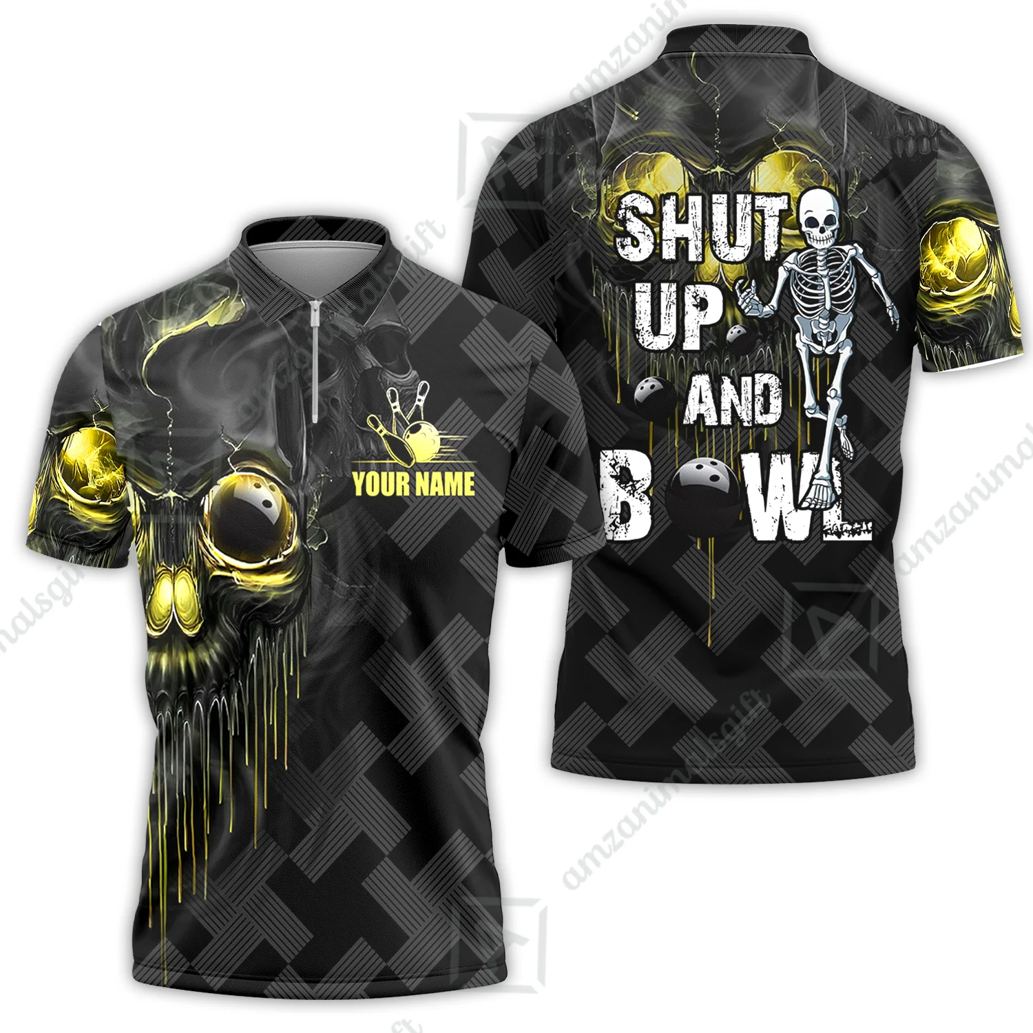 Customized Bowling Polo, Shut Up And Bowl Golden Skull Personalized Name Team Name Polo Jerseys Shirts - Image 3