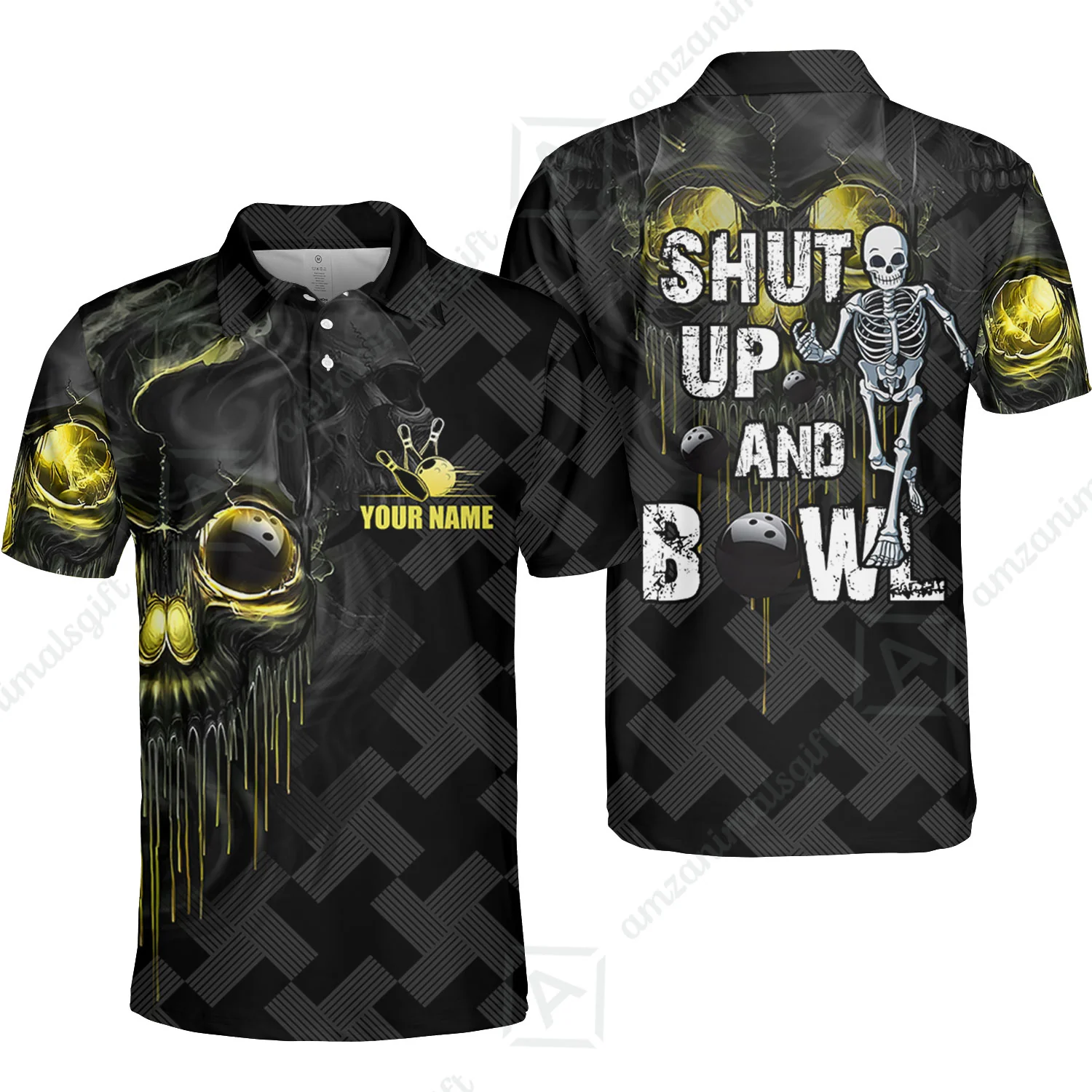 Customized Bowling Polo, Shut Up And Bowl Golden Skull Personalized Name Team Name Polo Jerseys Shirts - Image 4