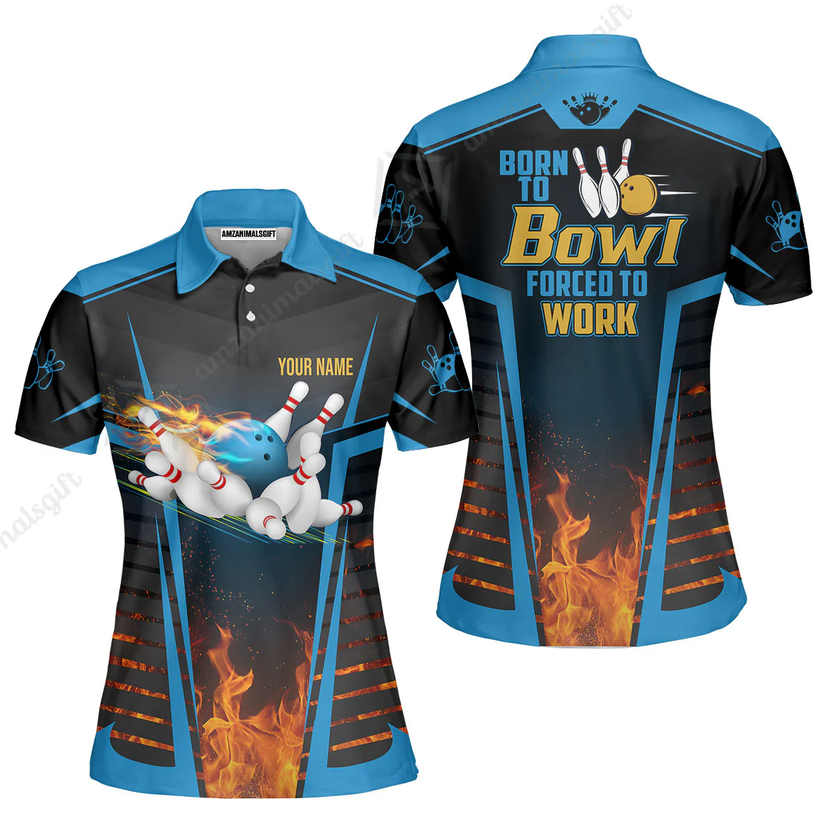 Customized Bowling Jersey, The Blue Bowling Ball Born To Bowl Forced To Work Personalized Name Custom Team Name Logo For Bowling Team - Image 2