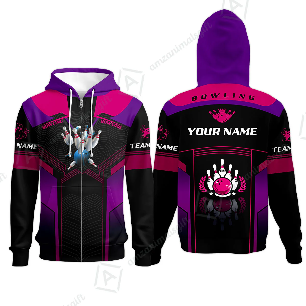 Customized Bowling Jersey Shirt, The Blue Bowling Ball Crashing The Pins Purple Pattern Personalized Name Team Name Logo Team For Bowling Team - Image 12
