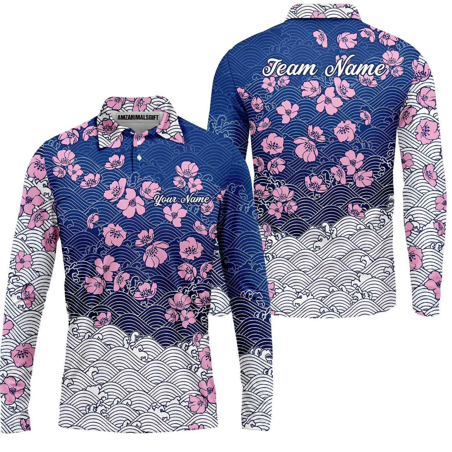 Customized Bowling Quarter-Zip Jersey Polo Shirts, Flowers Cherry Blossom Bowling Shirt For Tournament Team Men Women Bowlers - Image 6