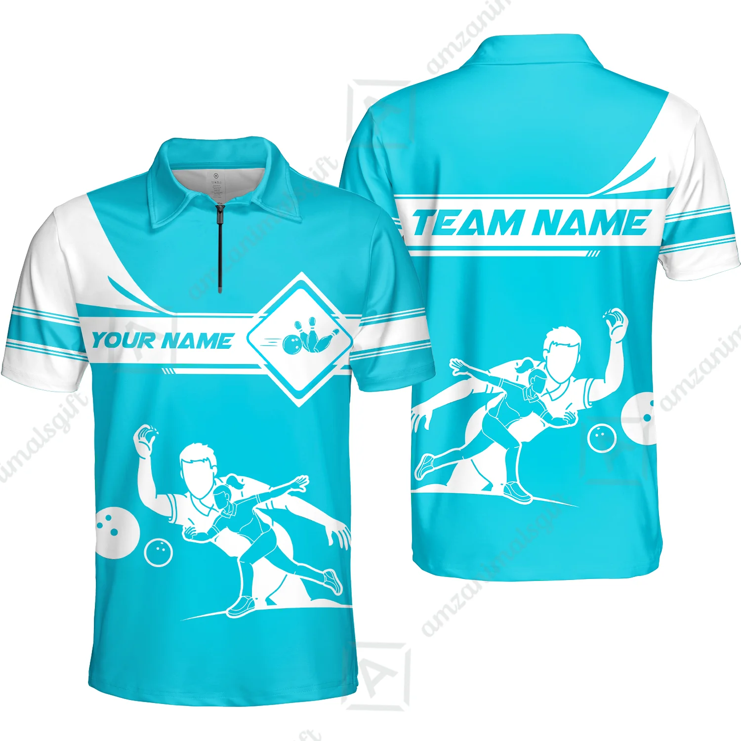 Customized Bowling Quarter-Zip Polo Shirt , Men And Women Playing Bowling Ball Quarter-Zip Polo Uniform Multicolor For Bowlers
