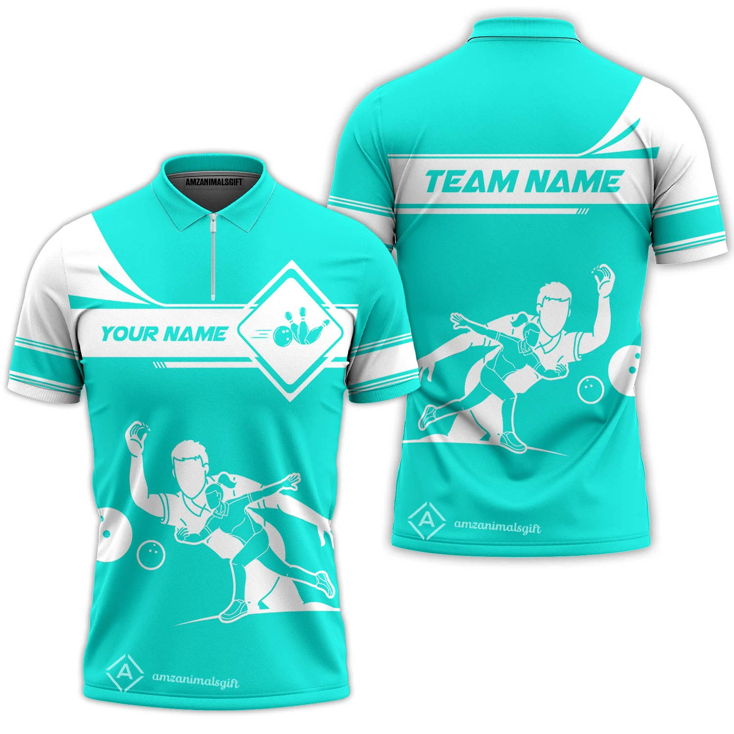 Customized Bowling Quarter-Zip Polo Shirt , Men And Women Playing Bowling Ball Quarter-Zip Polo Uniform Multicolor For Bowlers - Image 6