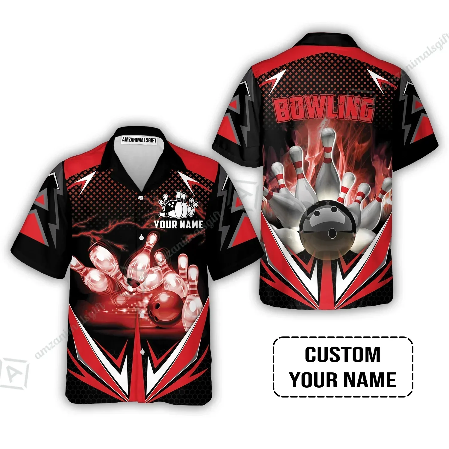 Customized Bowling Red Fire Long Polo Shirt For Bowling Players, Bowling Team Uniform Shirts, Gift For Men, Bowling Lovers, Bowlers - Image 3