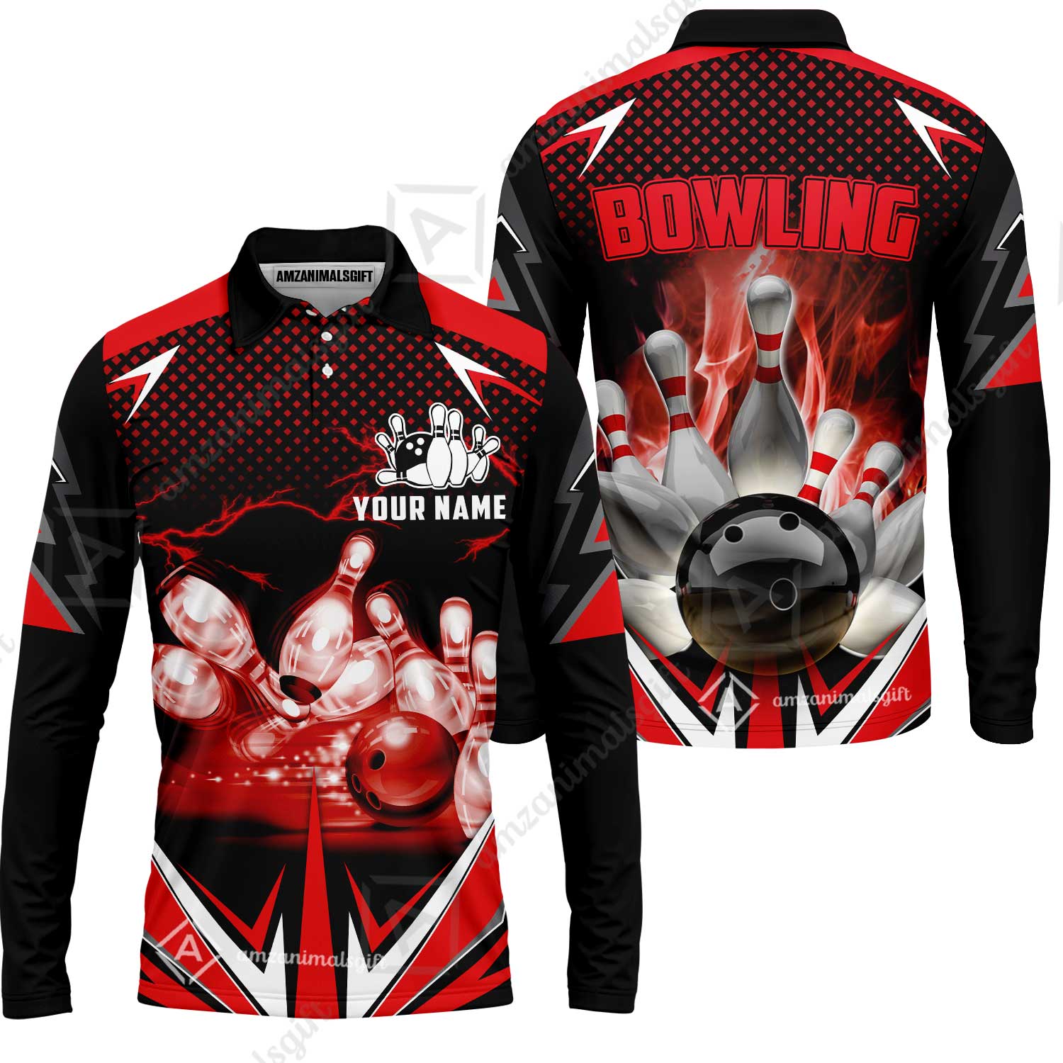 Customized Bowling Red Fire Polo Shirt For Bowling Players, Bowling Team Uniform Shirts, Gift For Men, Bowling Lovers, Bowlers - Image 10