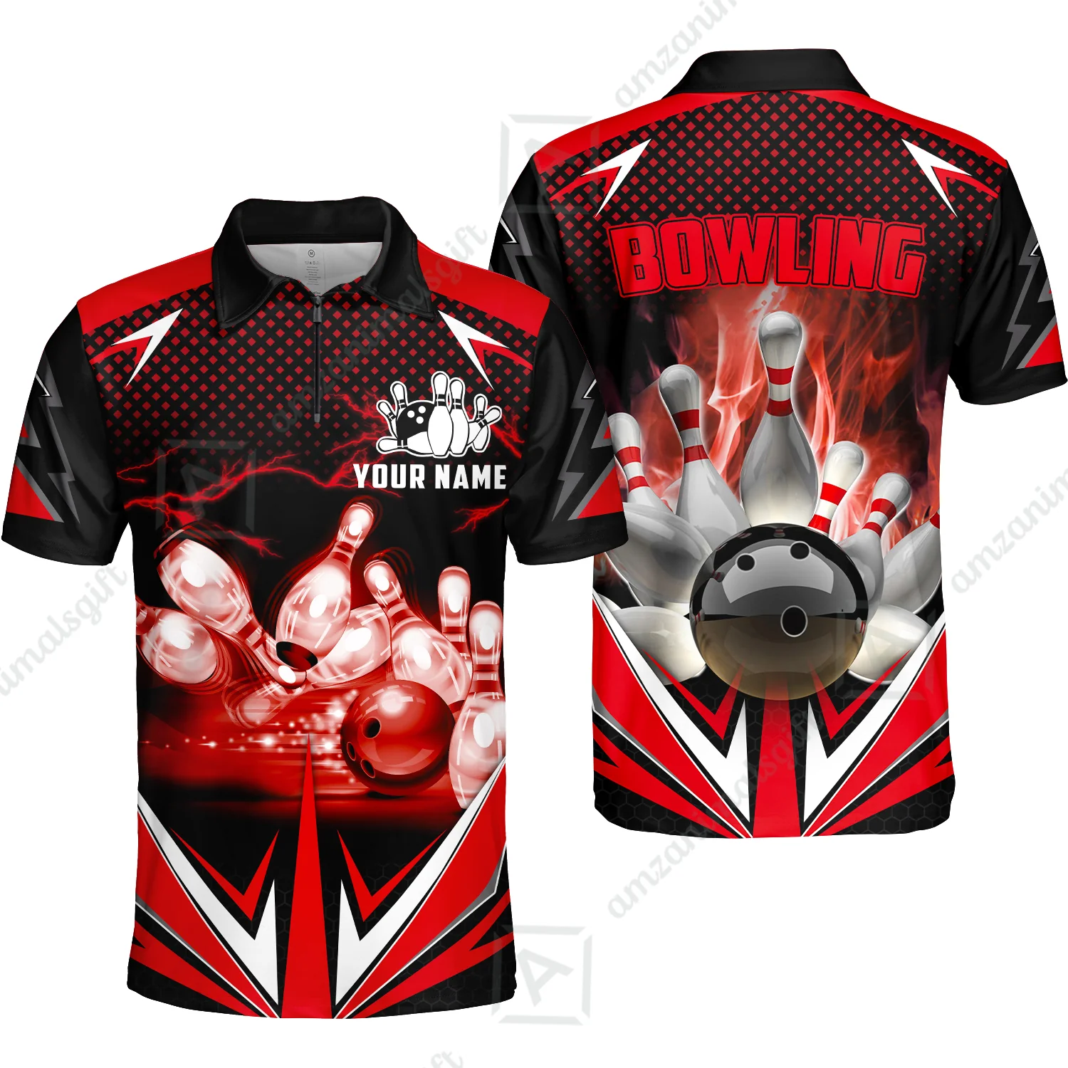 Customized Bowling Red Fire Polo Shirt For Bowling Players, Bowling Team Uniform Shirts, Gift For Men, Bowling Lovers, Bowlers - Image 11