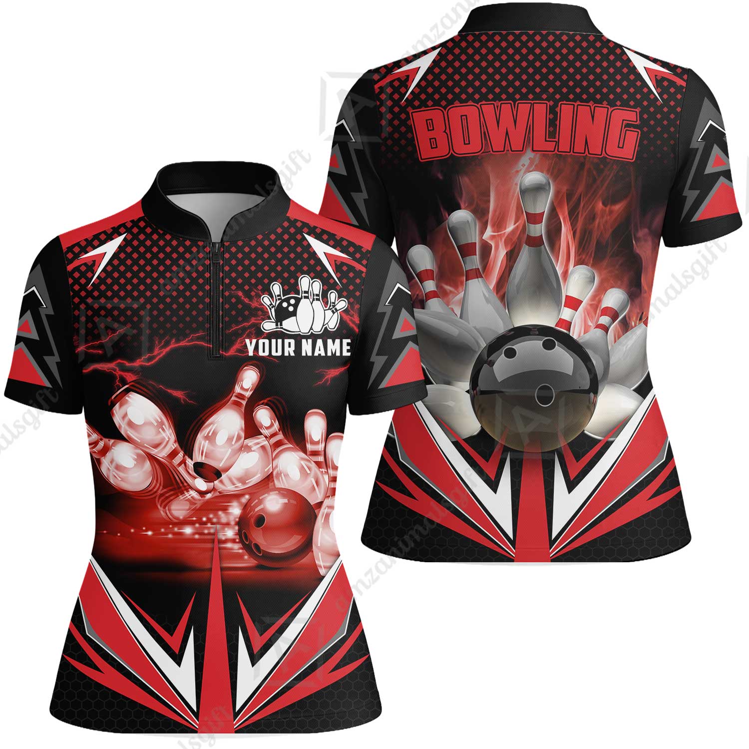 Customized Bowling Red Fire Polo Shirt For Bowling Players, Bowling Team Uniform Shirts, Gift For Men, Bowling Lovers, Bowlers - Image 13