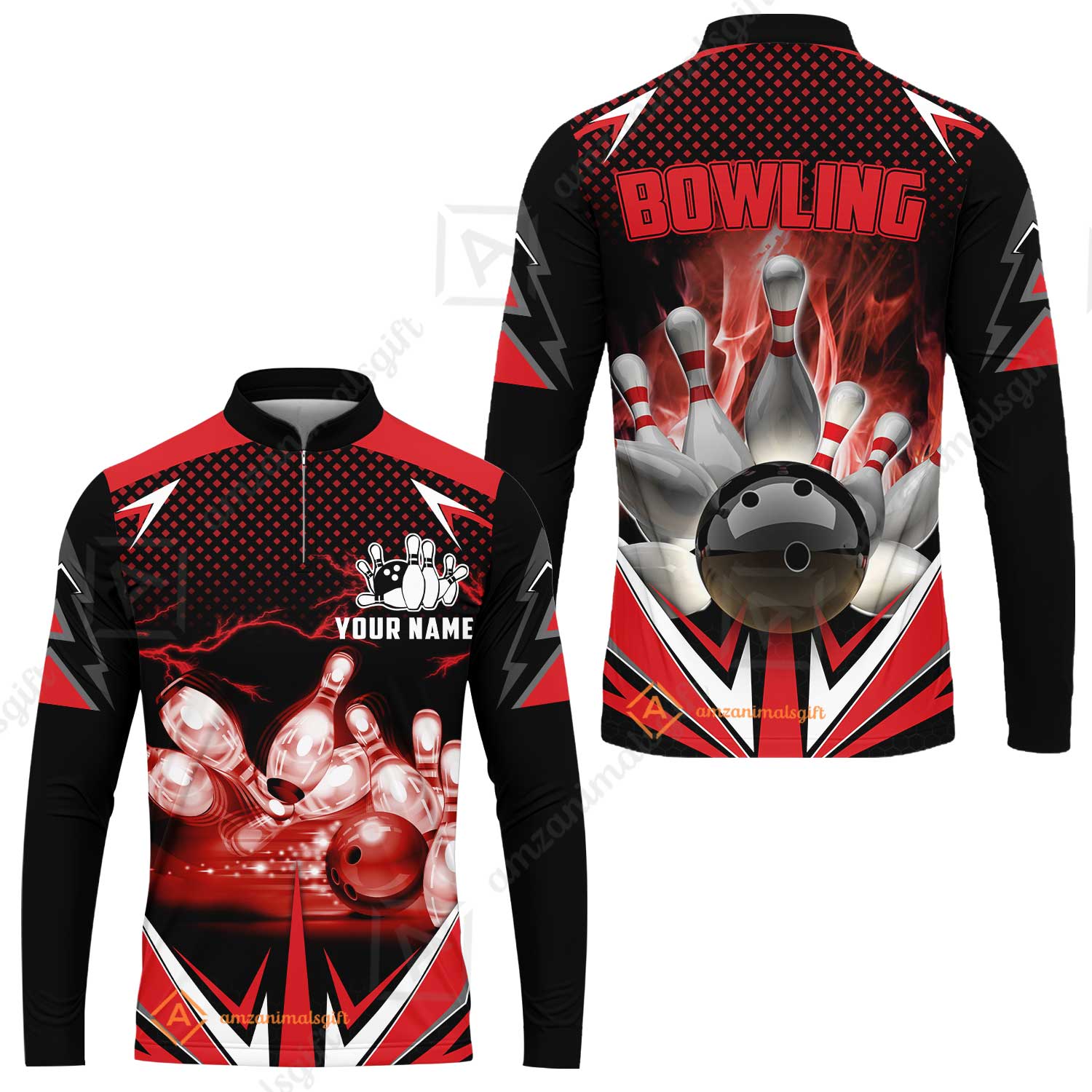 Customized Bowling Red Fire Polo Shirt For Bowling Players, Bowling Team Uniform Shirts, Gift For Men, Bowling Lovers, Bowlers - Image 9