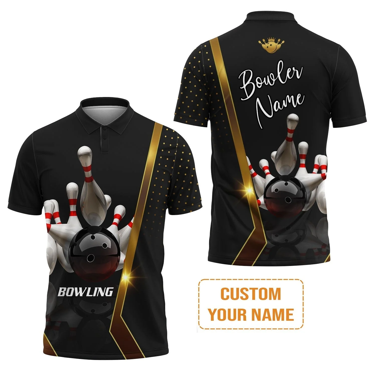Customized Bowling Sweatshirt, Black And Golden Pattern Personalized Bowling Sweatshirt - Image 6