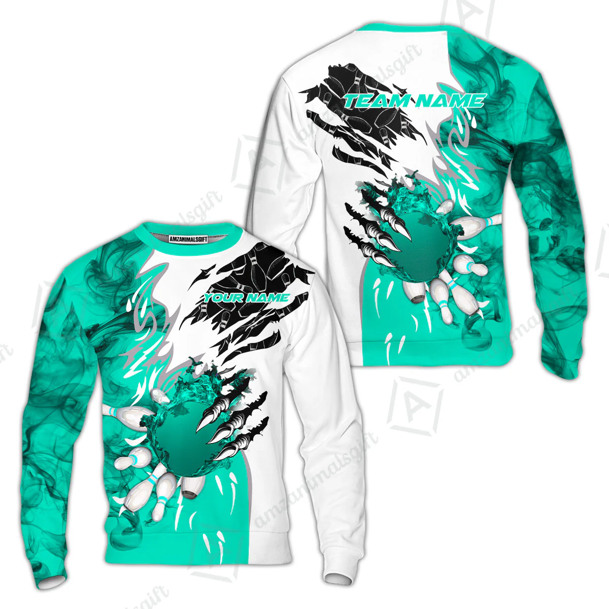 Customized Bowling Sweatshirt, Bowling And Pins Plame Monster Hand Premium Multicolor Option Personalized Name And Team Zipper Polo Jerseys Shirts - Image 4