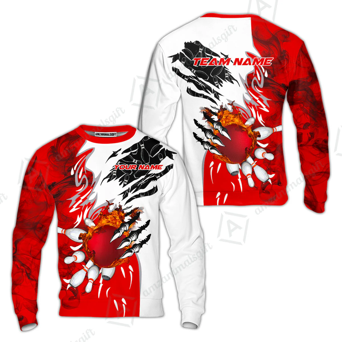Customized Bowling Sweatshirt, Bowling And Pins Plame Monster Hand Premium Multicolor Option Personalized Name And Team Zipper Polo Jerseys Shirts - Image 5