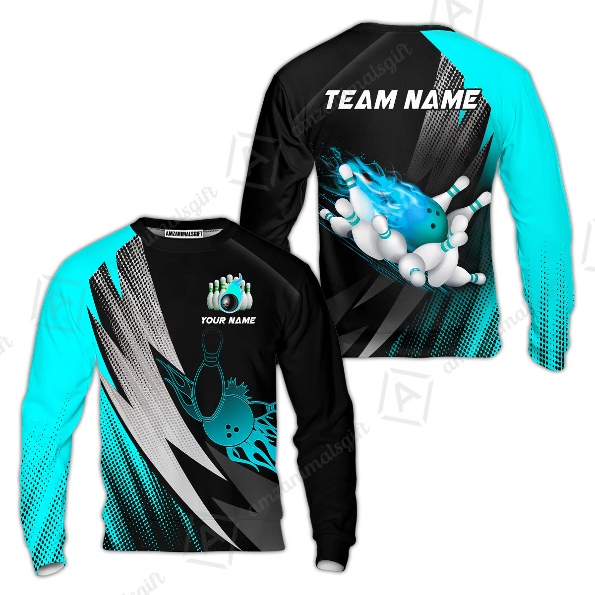 Customized Bowling Sweatshirt, Bowling Ball And Pins Thunder Polka Dot Motifs Multicolor Option Customized Name And Team Polo Shirts - Image 4
