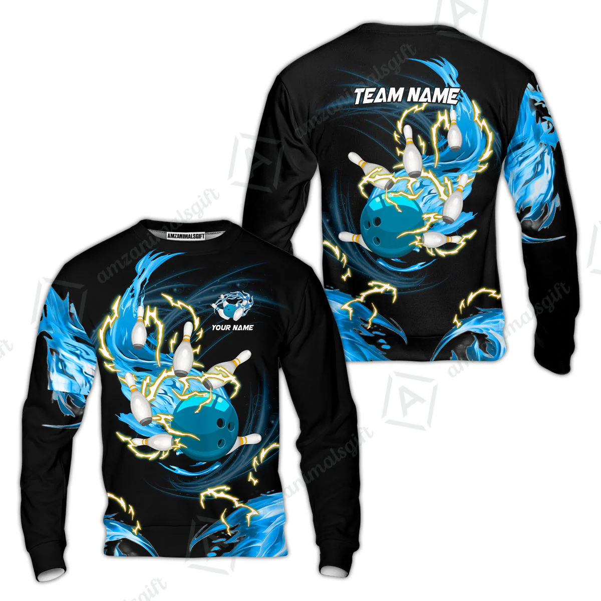 Customized Bowling Sweatshirt, Bowling Ball & Pins Breath Of Thunder Flame Multicolor Option, Perfect Outfit For Bowlers - Image 3
