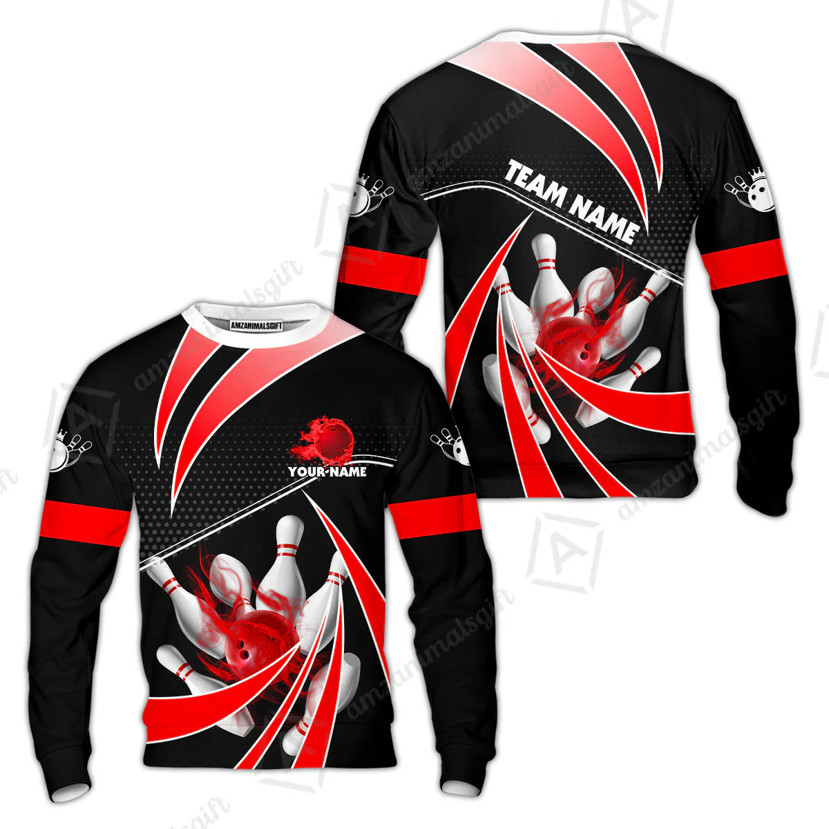 Customized Bowling Sweatshirt, Bowling Ball & Pins Fire Light Sport Sweatshirt Multicolor Option For Bowlers - Image 3