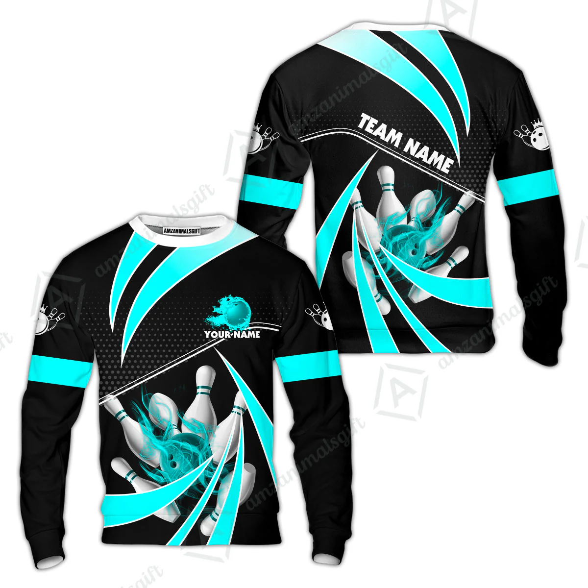 Customized Bowling Sweatshirt, Bowling Ball & Pins Fire Light Sport Sweatshirt Multicolor Option For Bowlers - Image 4
