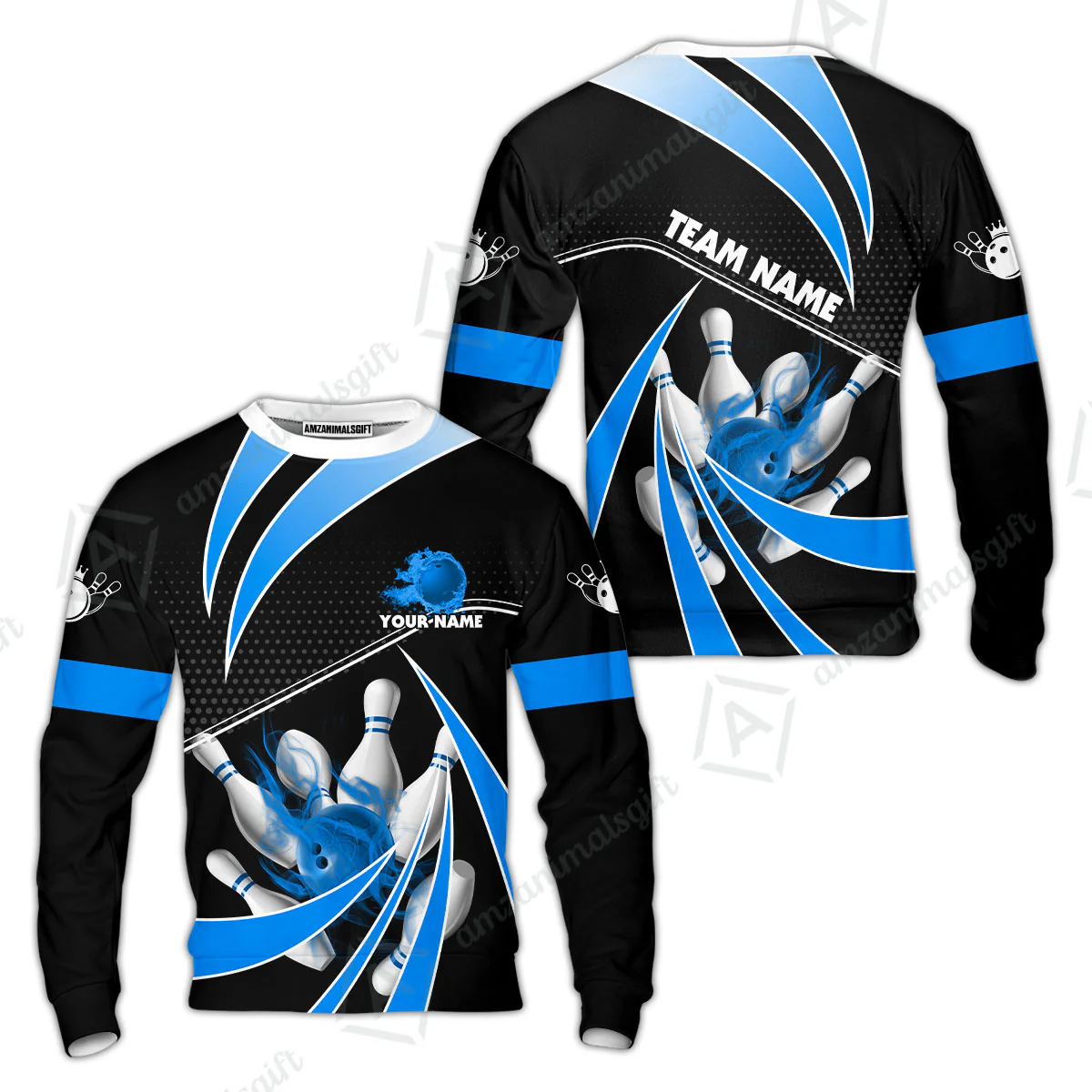 Customized Bowling Sweatshirt, Bowling Ball & Pins Fire Light Sport Sweatshirt Multicolor Option For Bowlers - Image 5