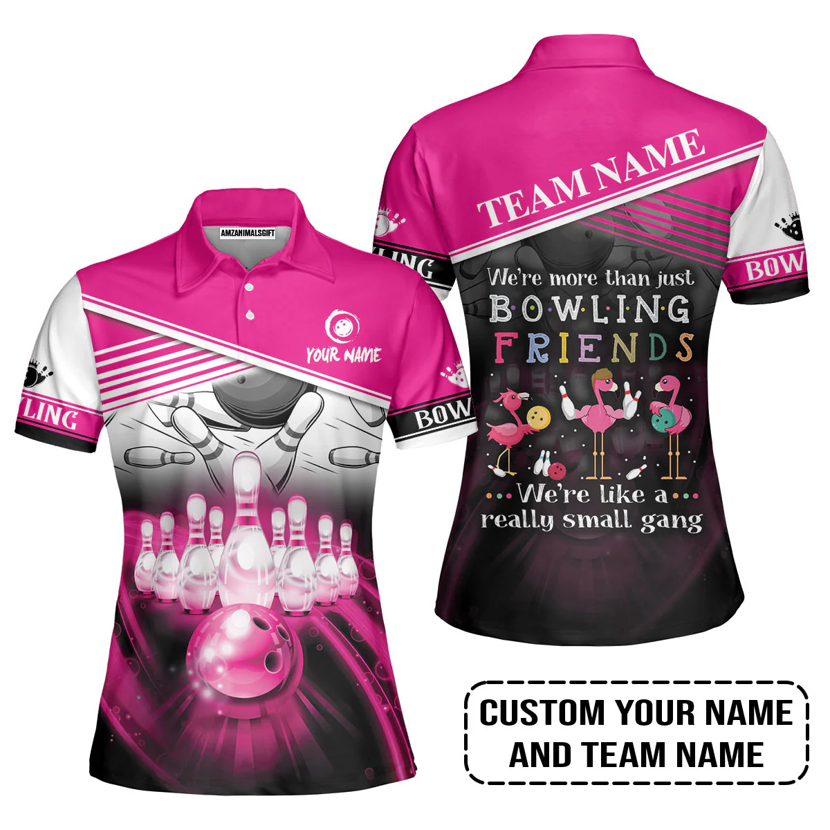 Customized Bowling Jersey, Flamingo Personalized Bowling Team We're Like A Really Small Gang Bowling Jersey - Image 7