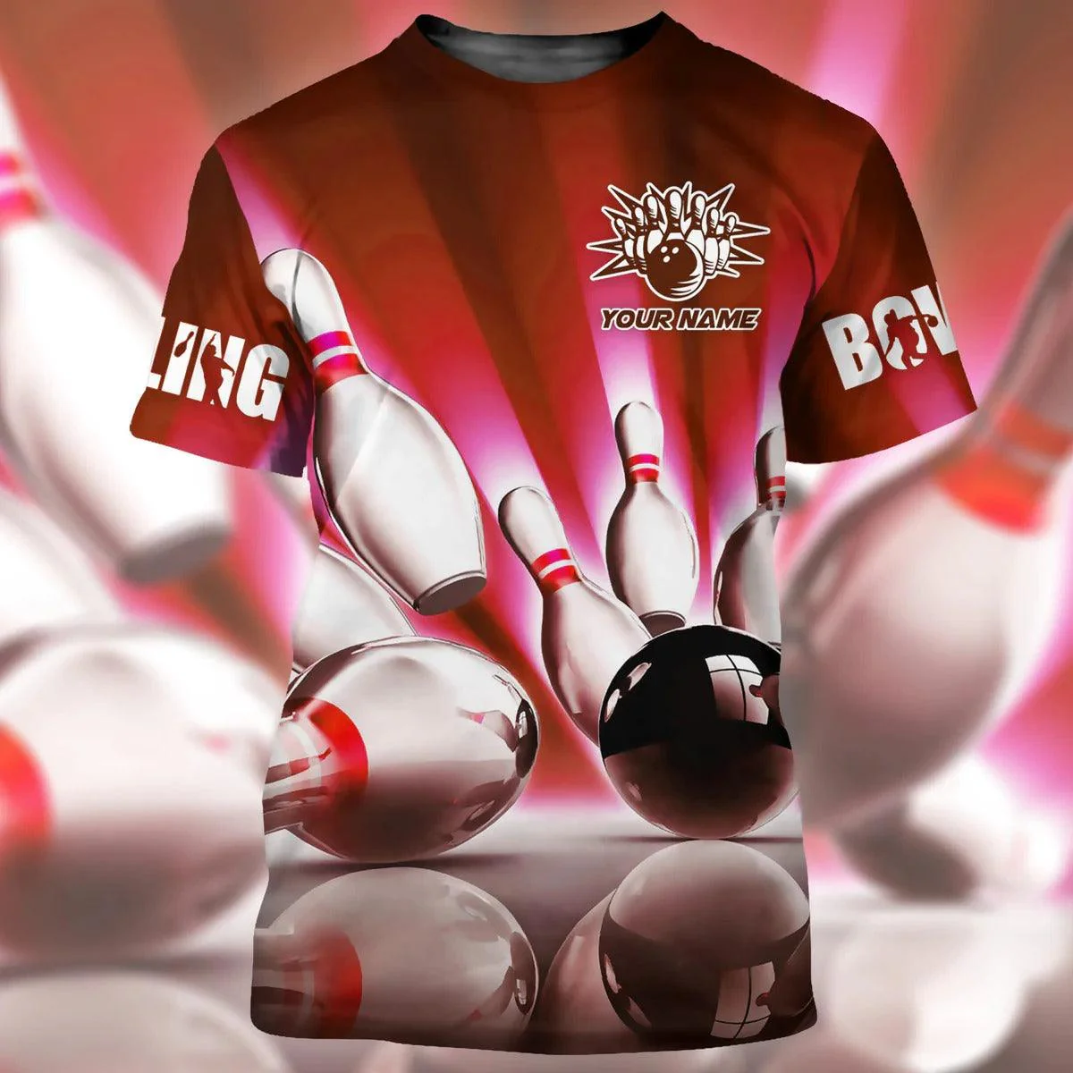 Customized Bowling T Shirt, Personalized Red Bowling T Shirt For Men And Women, Bowling Team Shirt Uniform - Gift For Bowling Lovers - Image 2