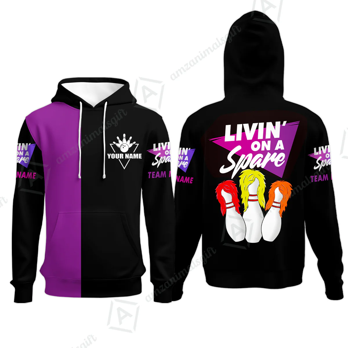 Customized Bowling Team Hoodie, Bowling Livin' On A Spare Personalized Hoodie Uniform For Bowlers - Image 2