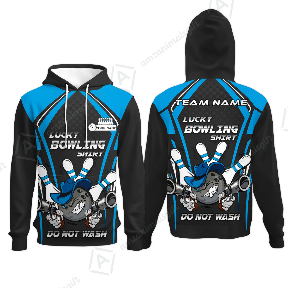 Customized Bowling Team Hoodie, Lucky Bowling Shirt Do Not Wash Bowling Ball Aiming Guns, Personalized Name Bowling Shirt - Image 2