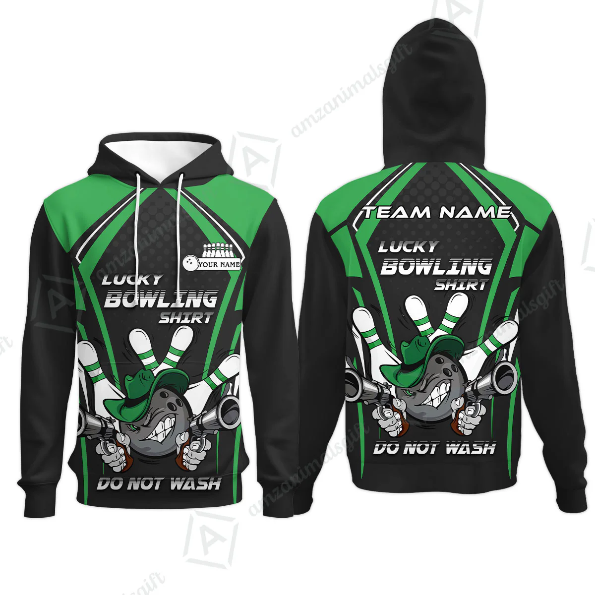 Customized Bowling Team Hoodie, Lucky Bowling Shirt Do Not Wash Bowling Ball Aiming Guns, Personalized Name Bowling Shirt - Image 3