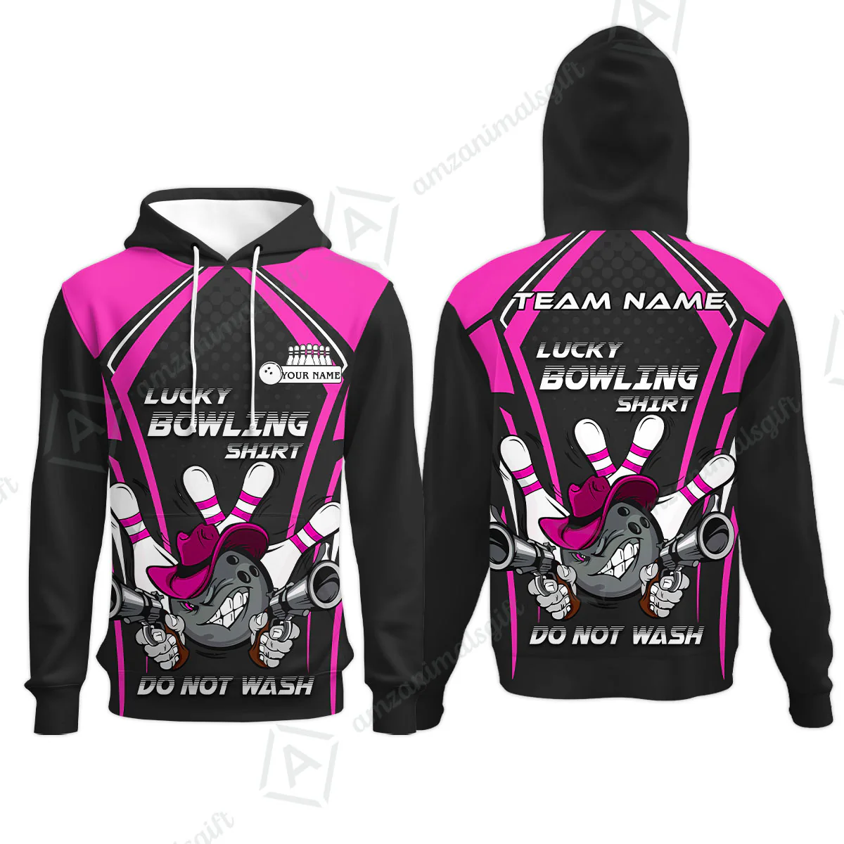 Customized Bowling Team Hoodie, Lucky Bowling Shirt Do Not Wash Bowling Ball Aiming Guns, Personalized Name Bowling Shirt - Image 5