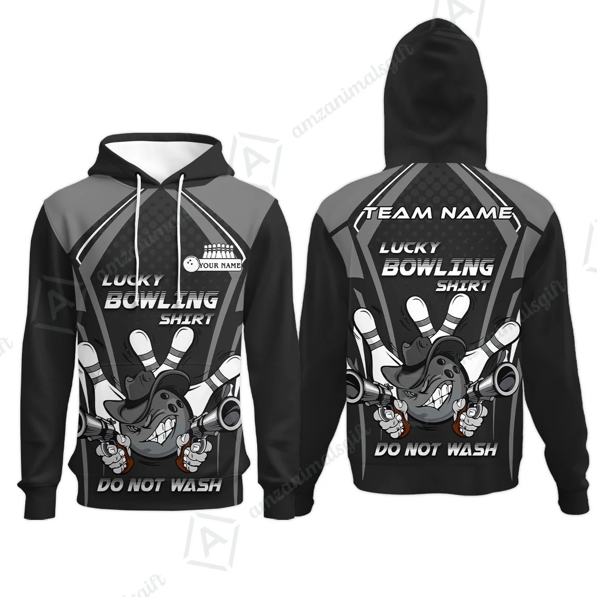 Customized Bowling Team Hoodie, Lucky Bowling Shirt Do Not Wash Bowling Ball Aiming Guns, Personalized Name Bowling Shirt - Image 6