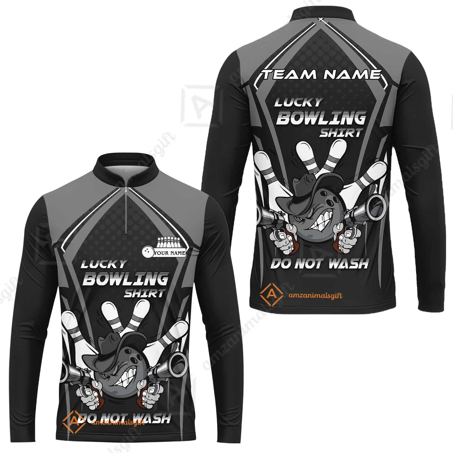 Customized Bowling Team Long Sleeve Jersey, Lucky Bowling Shirt Do Not Wash Bowling Ball Aiming Guns, Personalized Name Bowling Shirt - Image 3