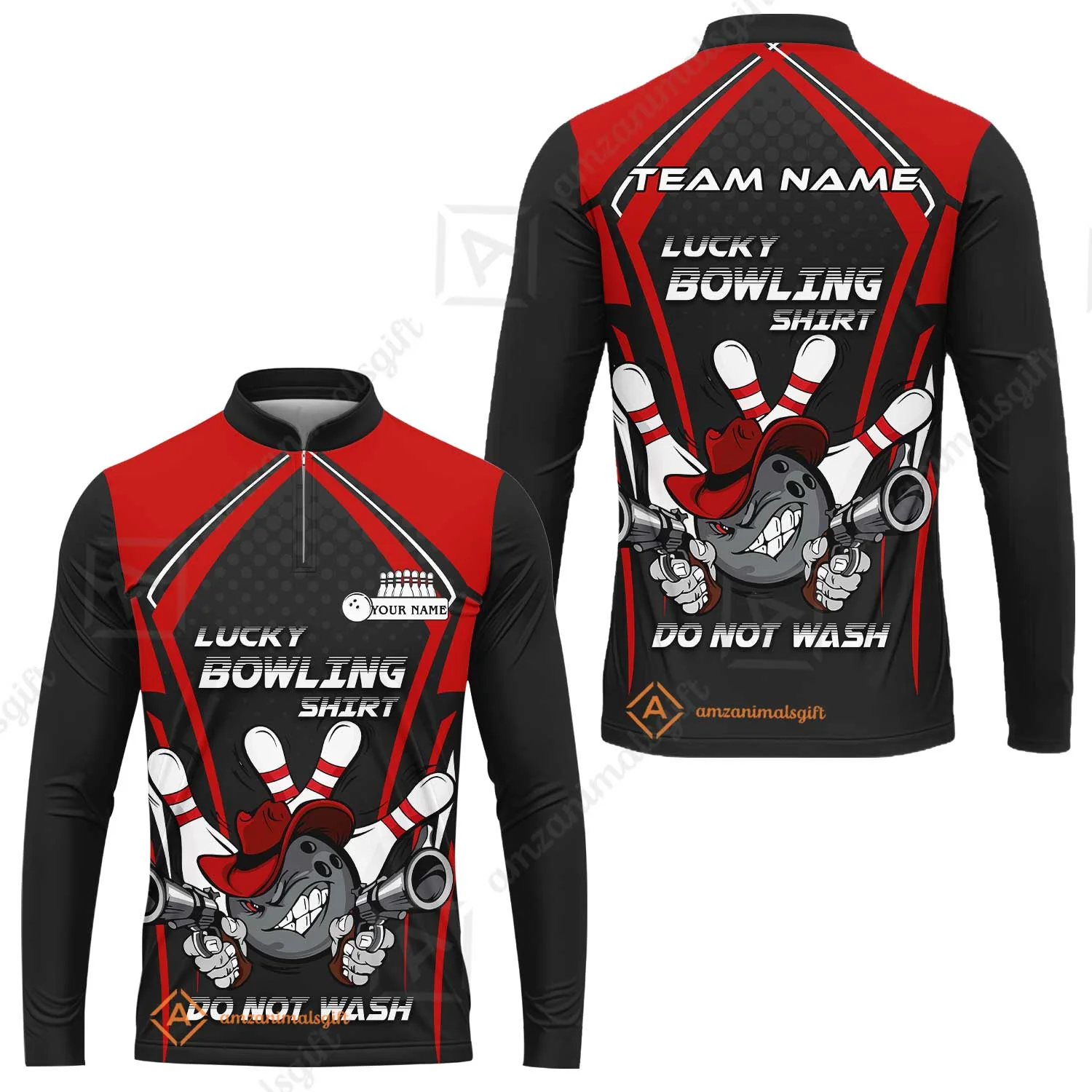 Customized Bowling Team Long Sleeve Jersey, Lucky Bowling Shirt Do Not Wash Bowling Ball Aiming Guns, Personalized Name Bowling Shirt - Image 4