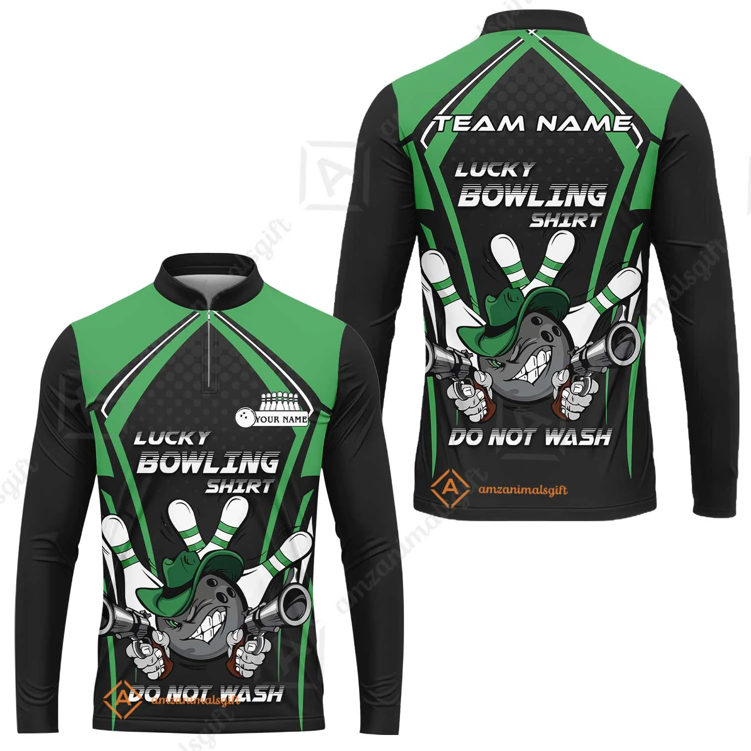 Customized Bowling Team Long Sleeve Jersey, Lucky Bowling Shirt Do Not Wash Bowling Ball Aiming Guns, Personalized Name Bowling Shirt - Image 5