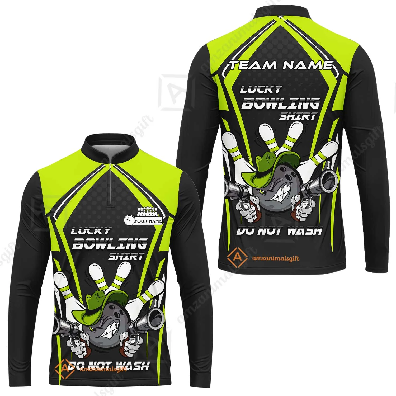 Customized Bowling Team Long Sleeve Jersey, Lucky Bowling Shirt Do Not Wash Bowling Ball Aiming Guns, Personalized Name Bowling Shirt - Image 6