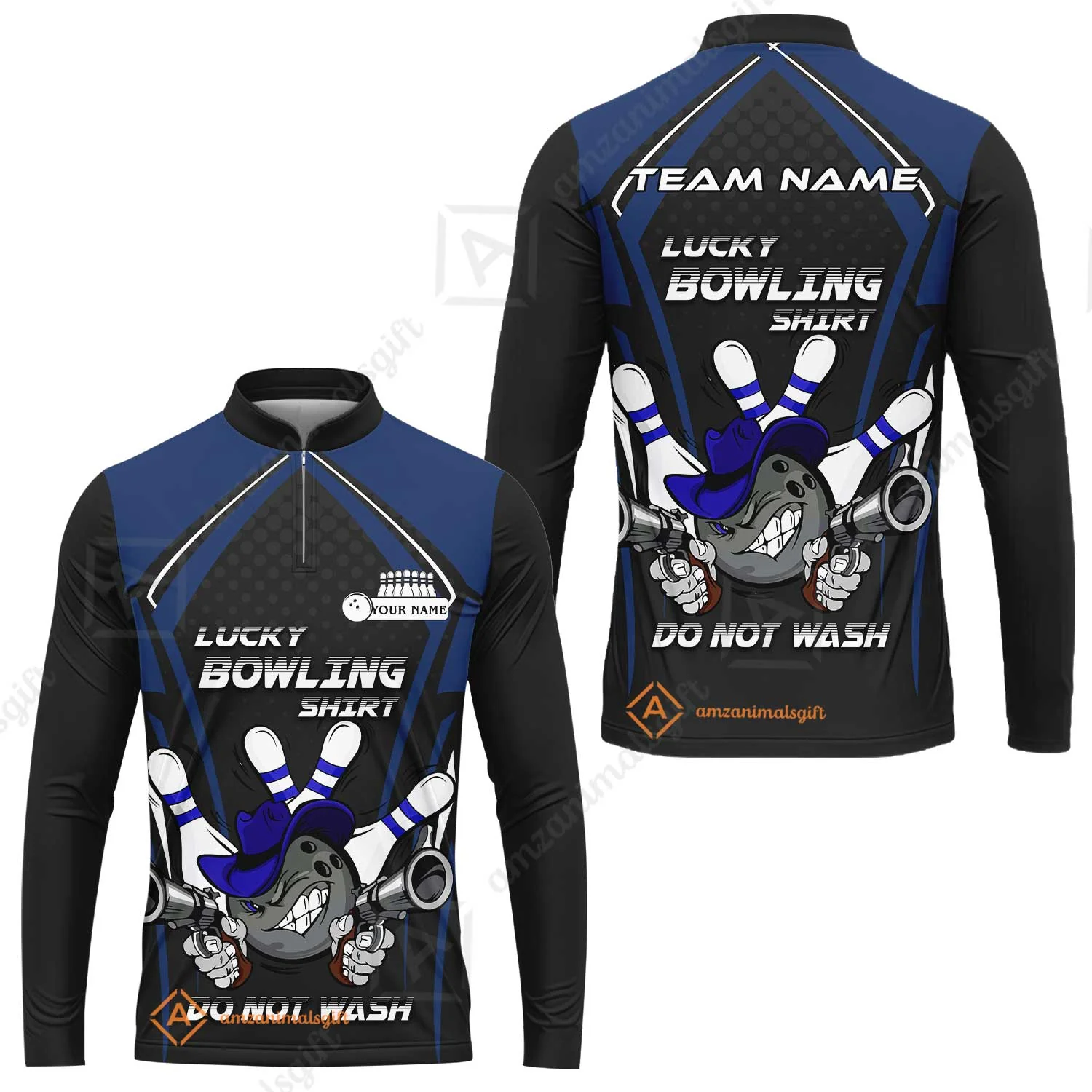 Customized Bowling Team Long Sleeve Jersey, Lucky Bowling Shirt Do Not Wash Bowling Ball Aiming Guns, Personalized Name Bowling Shirt - Image 7
