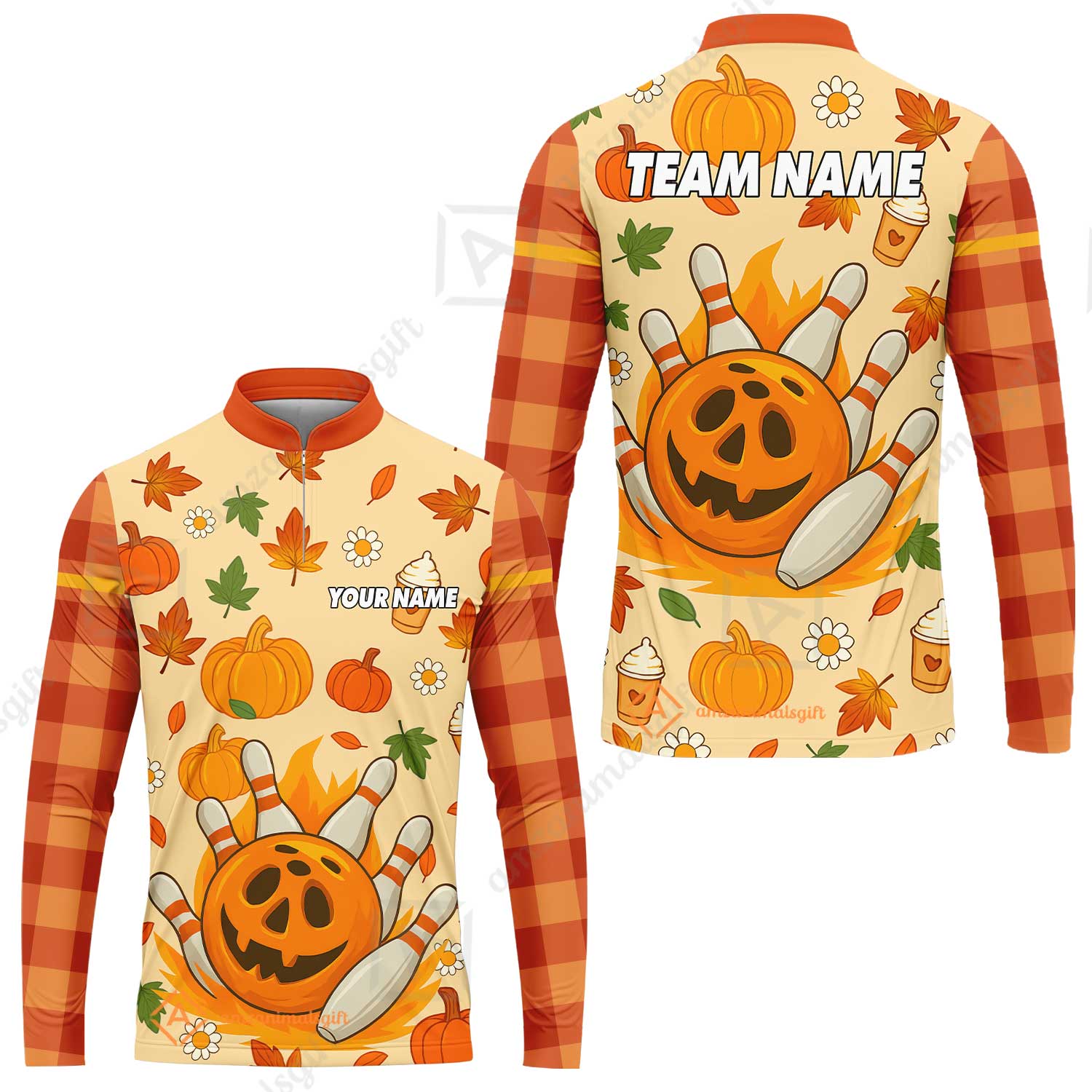 Customized Bowling Team Polo Jersey, Bowling Halloween Pumpkin Style Uniform Shirt For Bowlers - Image 12