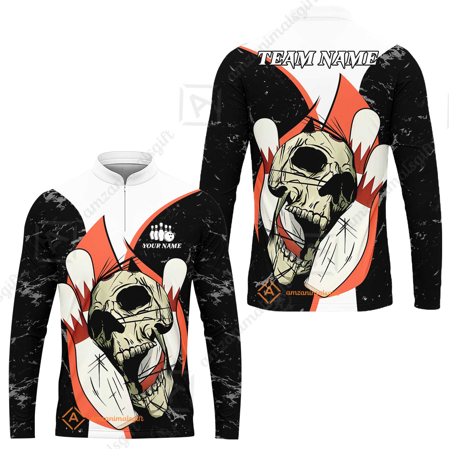 Customized Bowling Team Polo Jersey, Skull Rolling Bowling Illustration Halloween Style Uniform Shirt For Bowlers - Image 13