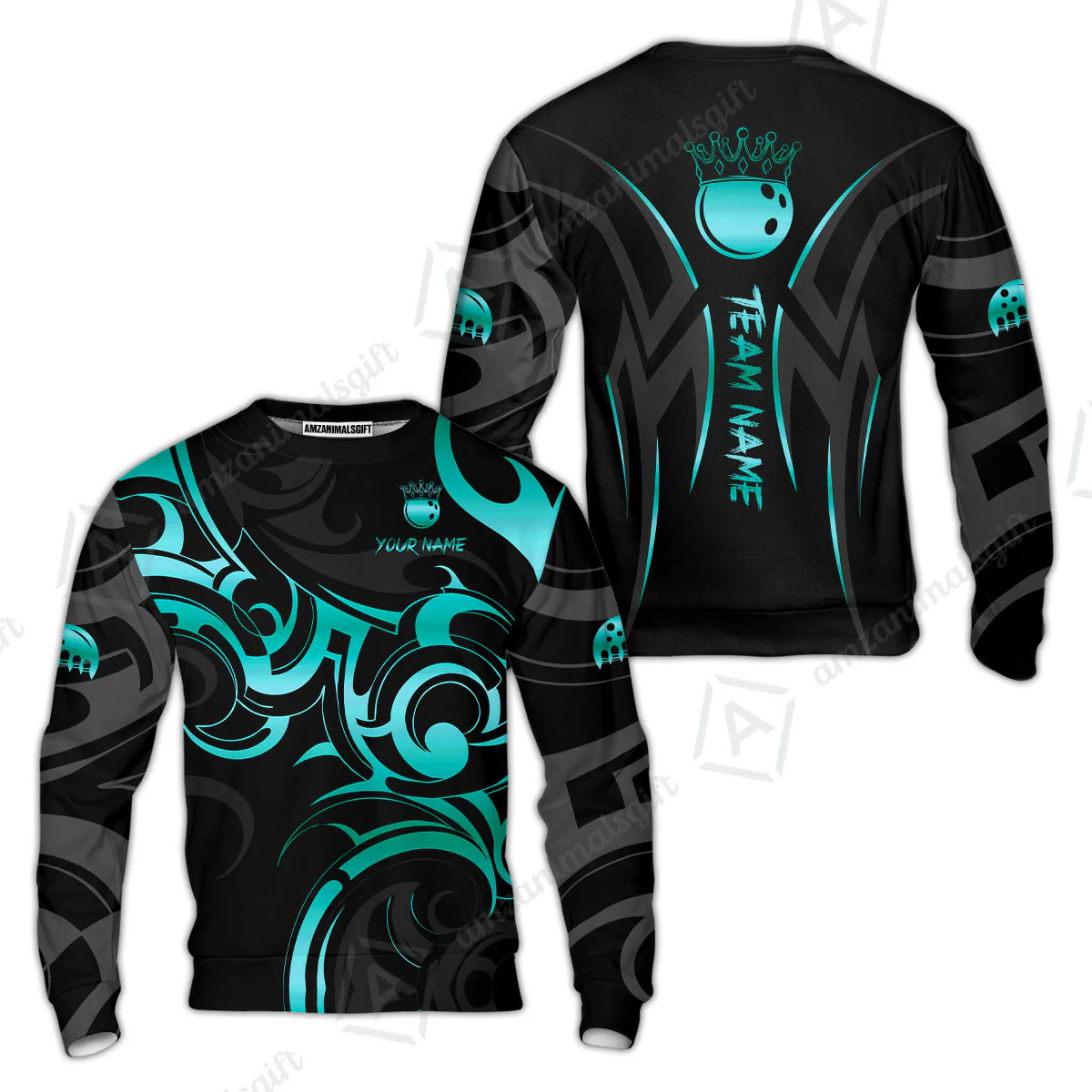 Customized Bowling Team Sweatshirt, Bowling Swirling Fire Flames Gold And Black Style Polo Shirt For Bowlers - Image 4