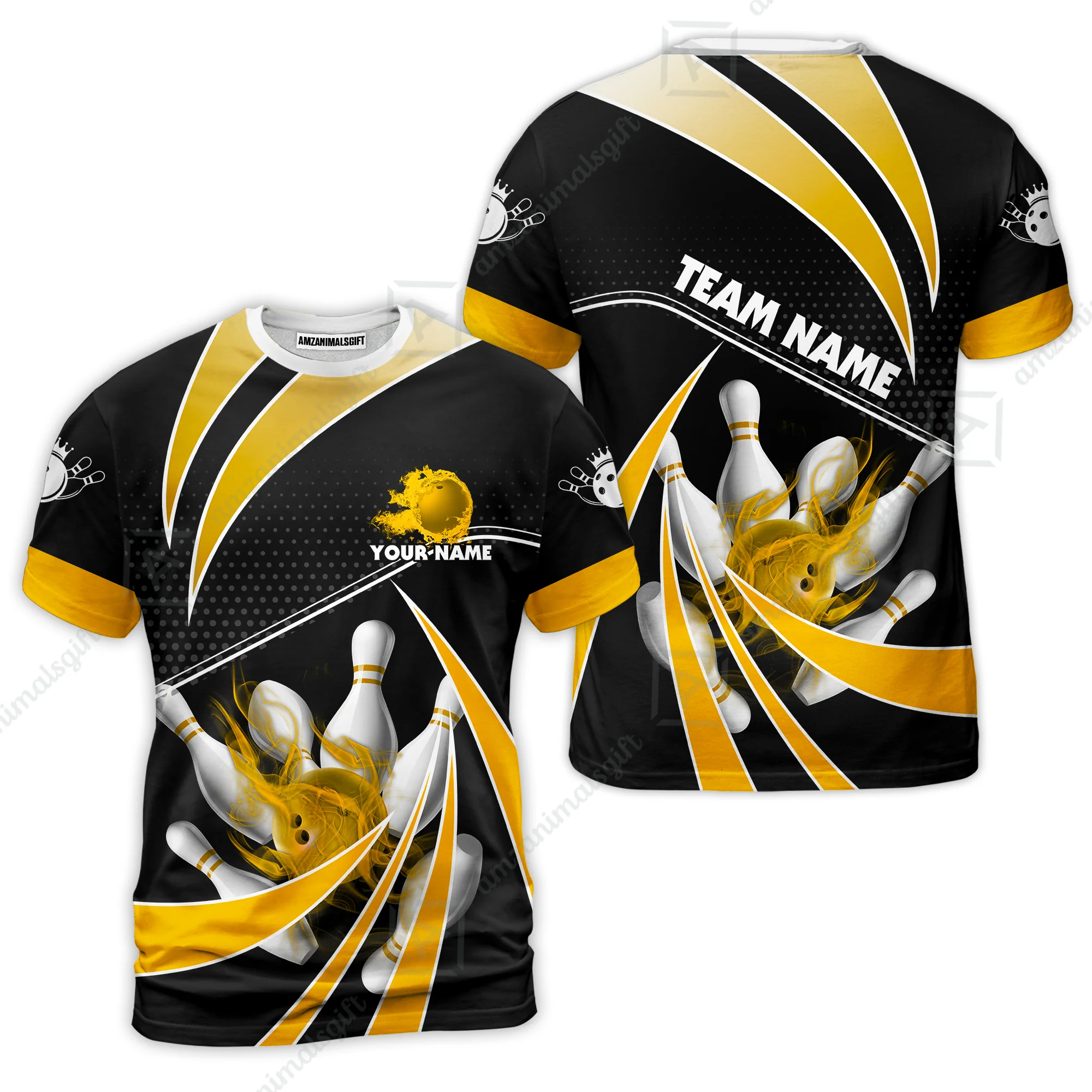 Customized Bowling Team T-Shirt, Bowling Ball & Pins Fire Light Sport T-Shirt Multicolor Option For Bowlers - Image 6
