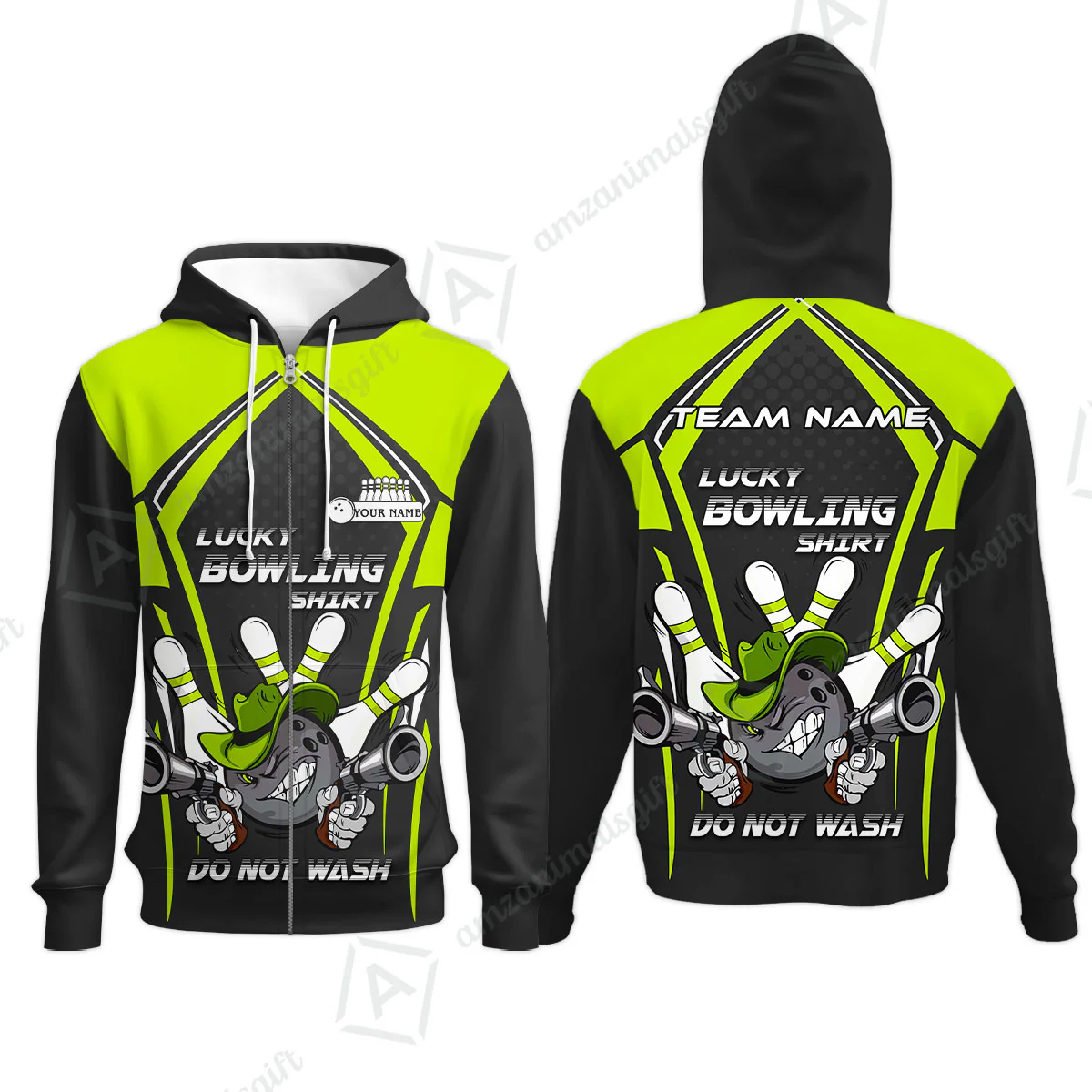 Customized Bowling Team Zip Hoodie, Lucky Bowling Shirt Do Not Wash Bowling Ball Aiming Guns, Personalized Name Bowling Shirt - Image 2
