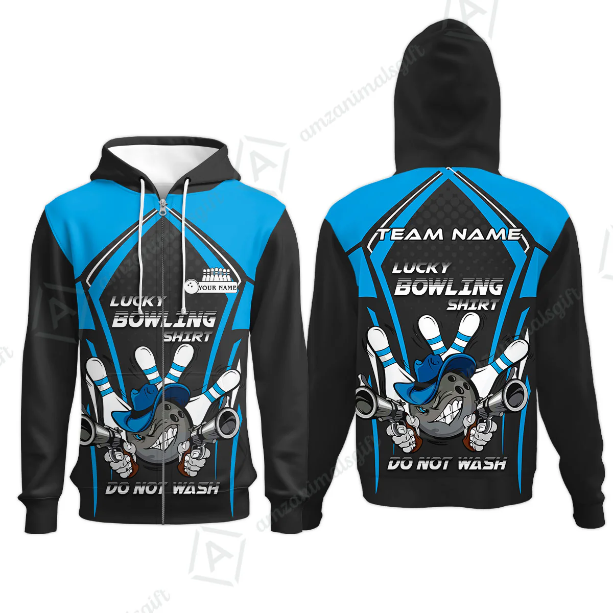 Customized Bowling Team Zip Hoodie, Lucky Bowling Shirt Do Not Wash Bowling Ball Aiming Guns, Personalized Name Bowling Shirt - Image 3