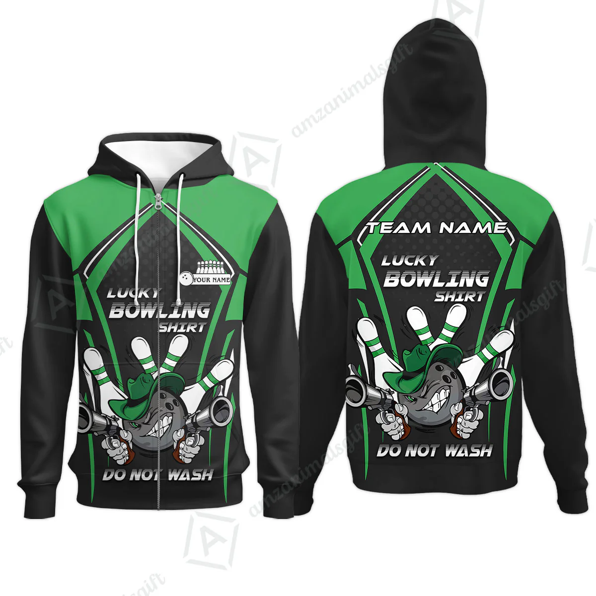 Customized Bowling Team Zip Hoodie, Lucky Bowling Shirt Do Not Wash Bowling Ball Aiming Guns, Personalized Name Bowling Shirt - Image 4