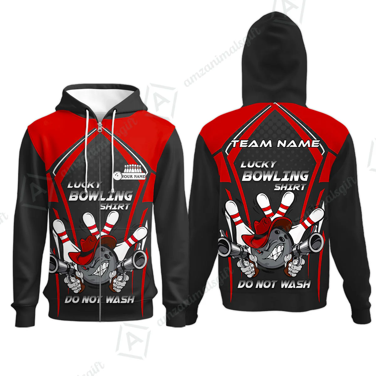 Customized Bowling Team Zip Hoodie, Lucky Bowling Shirt Do Not Wash Bowling Ball Aiming Guns, Personalized Name Bowling Shirt - Image 5