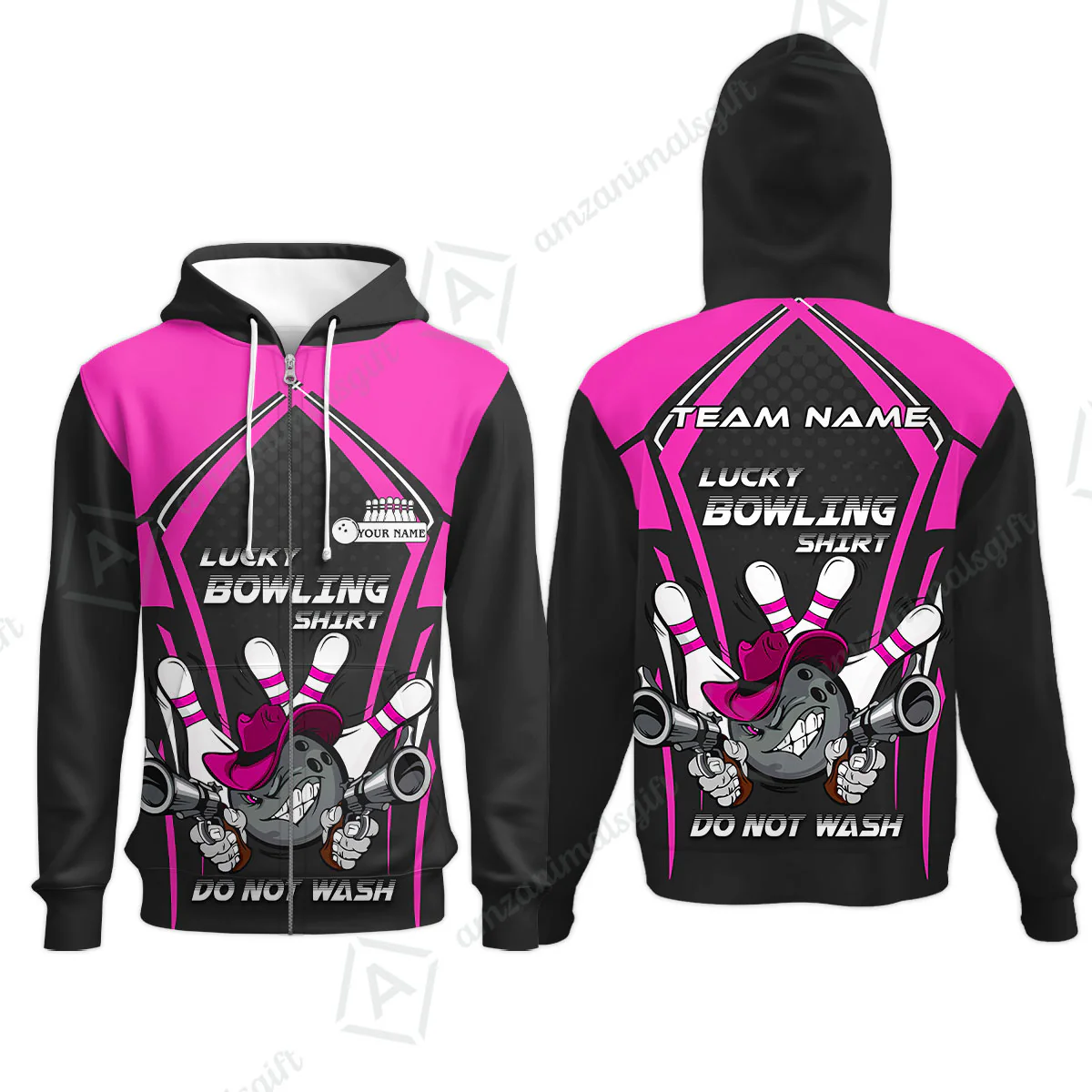 Customized Bowling Team Zip Hoodie, Lucky Bowling Shirt Do Not Wash Bowling Ball Aiming Guns, Personalized Name Bowling Shirt - Image 6