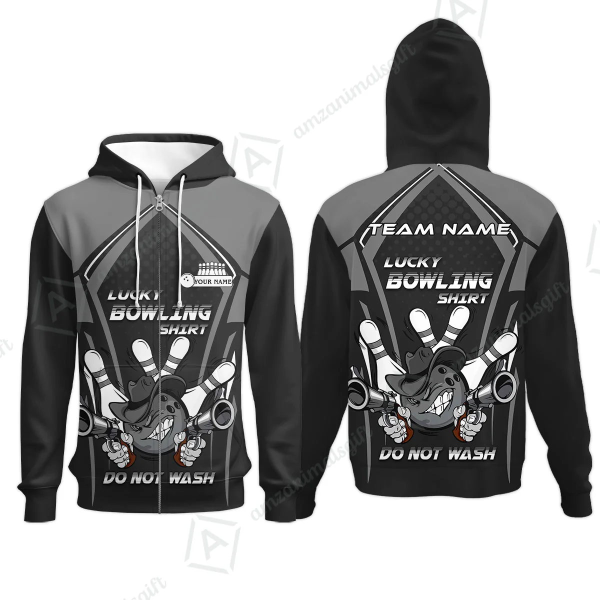 Customized Bowling Team Zip Hoodie, Lucky Bowling Shirt Do Not Wash Bowling Ball Aiming Guns, Personalized Name Bowling Shirt - Image 7