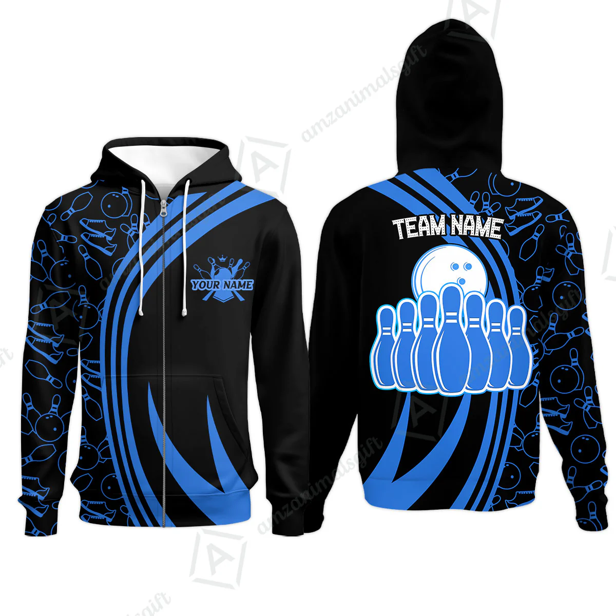 Customized Bowling Team Zip Hoodie Neon Multicolor Bowling Uniforms With Name And Team Name For Bowlers, Team League - Image 3