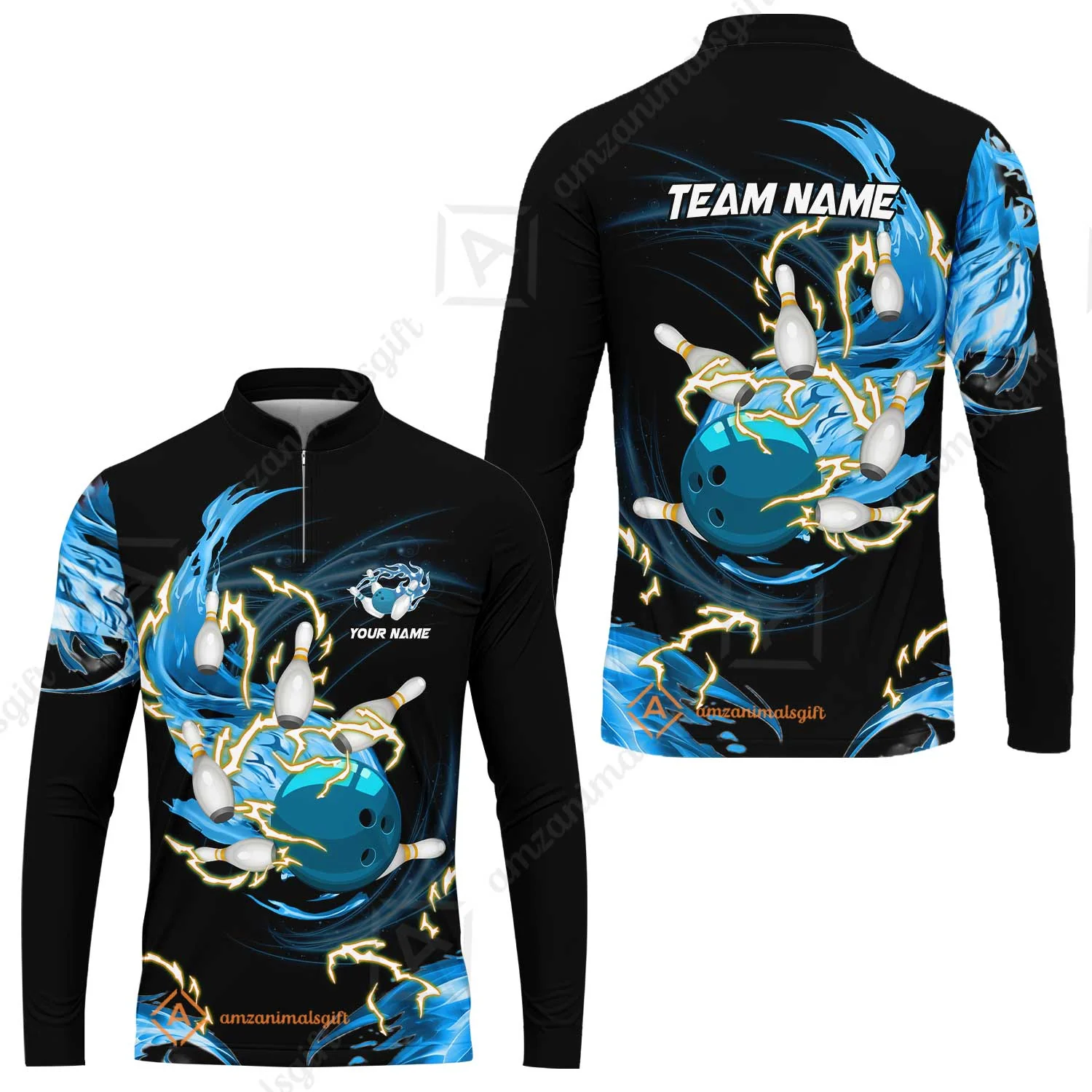 Customized Bowling Thunder Flame Long Sleeve Jersey, Bowling Ball & Pins Breath Of Thunder Flame Multicolor Option, Perfect Outfit For Bowlers - Image 4